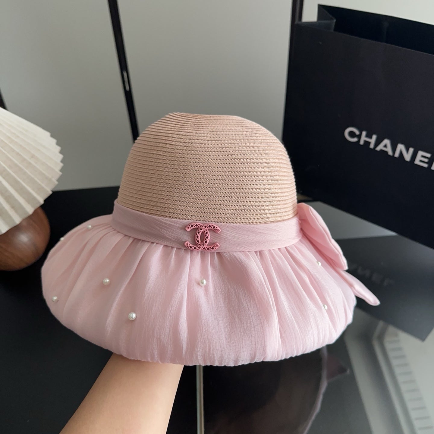 Chanel Straw Hat With Patchwork Bow 279511