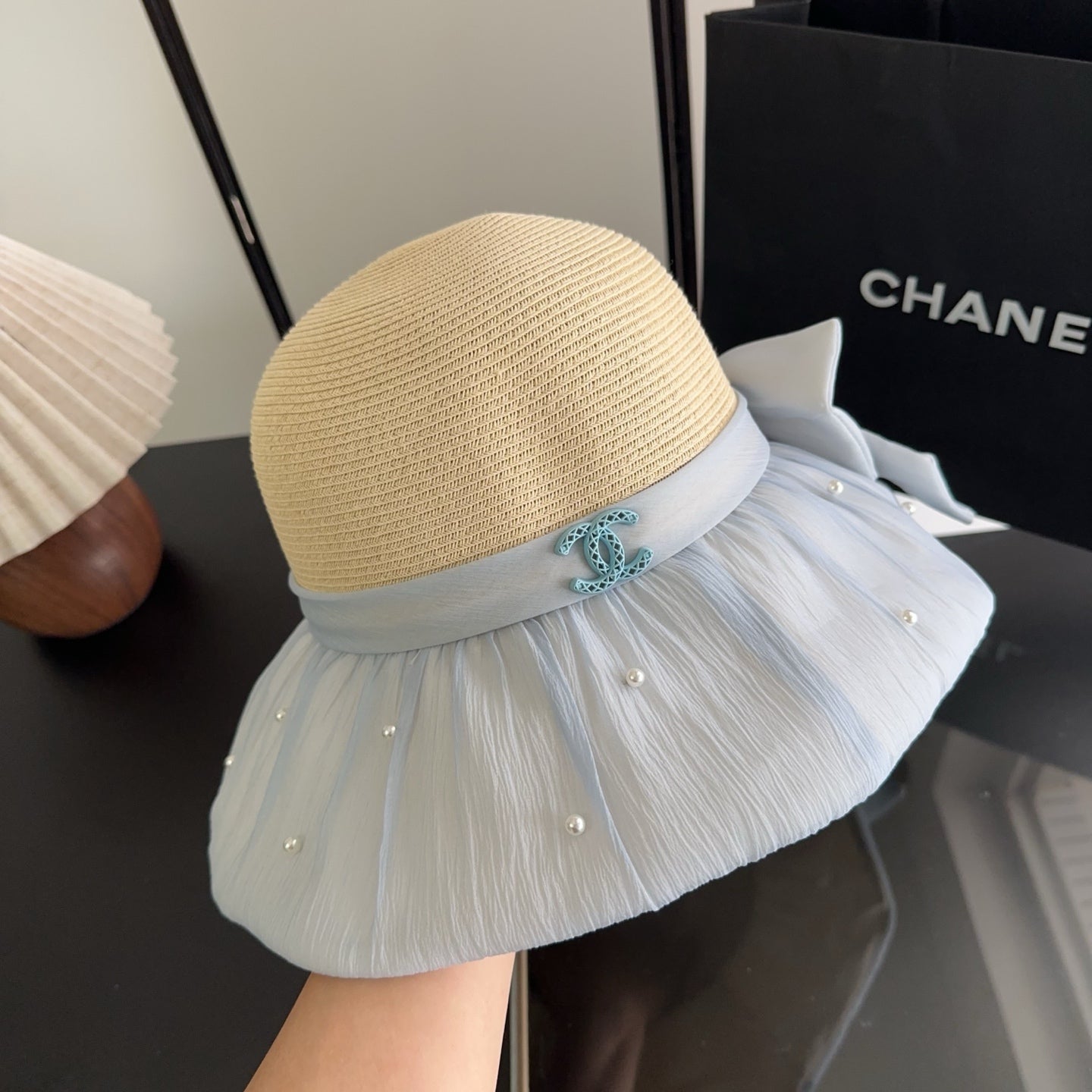 Chanel Straw Hat With Patchwork Bow 279511