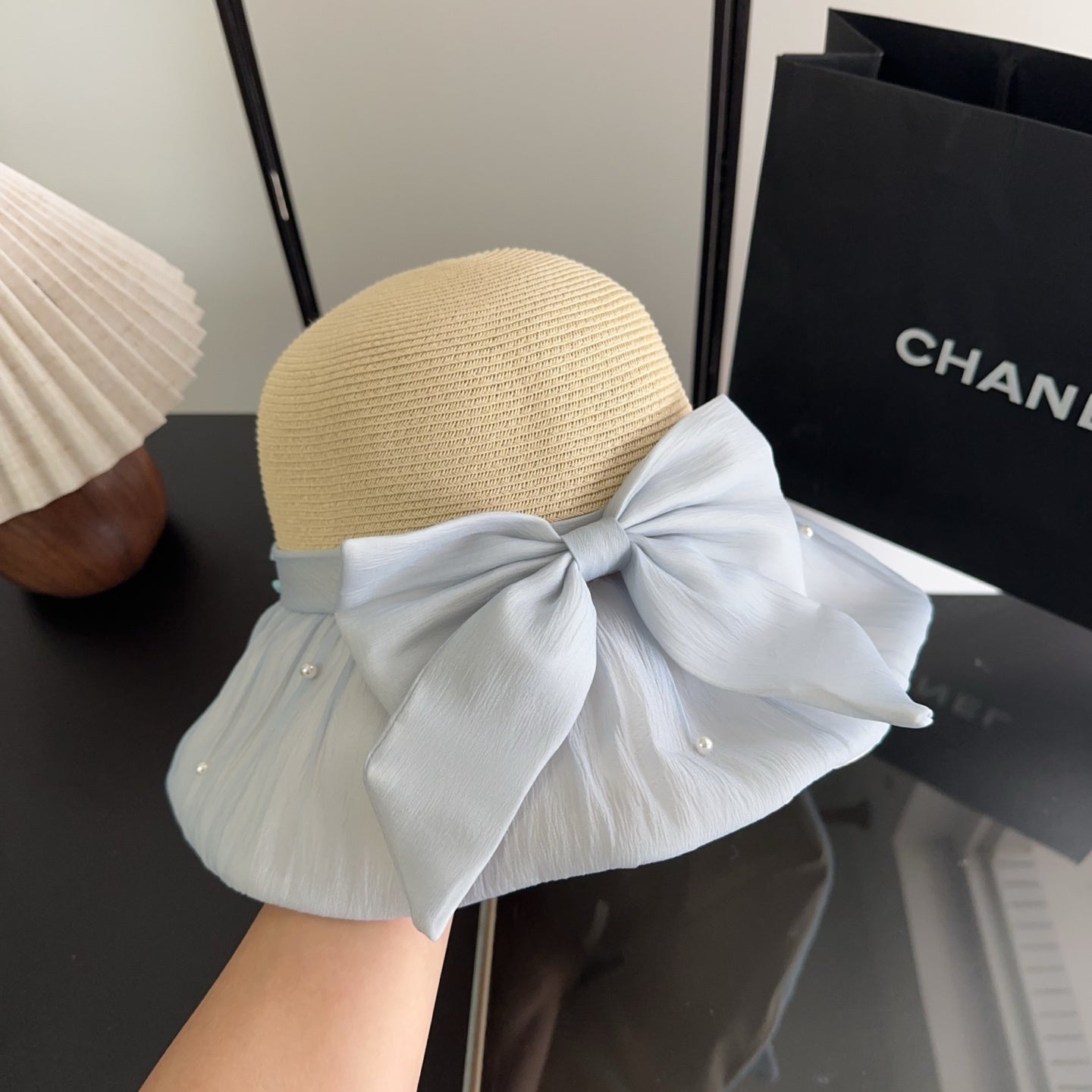 Chanel Straw Hat With Patchwork Bow 279511