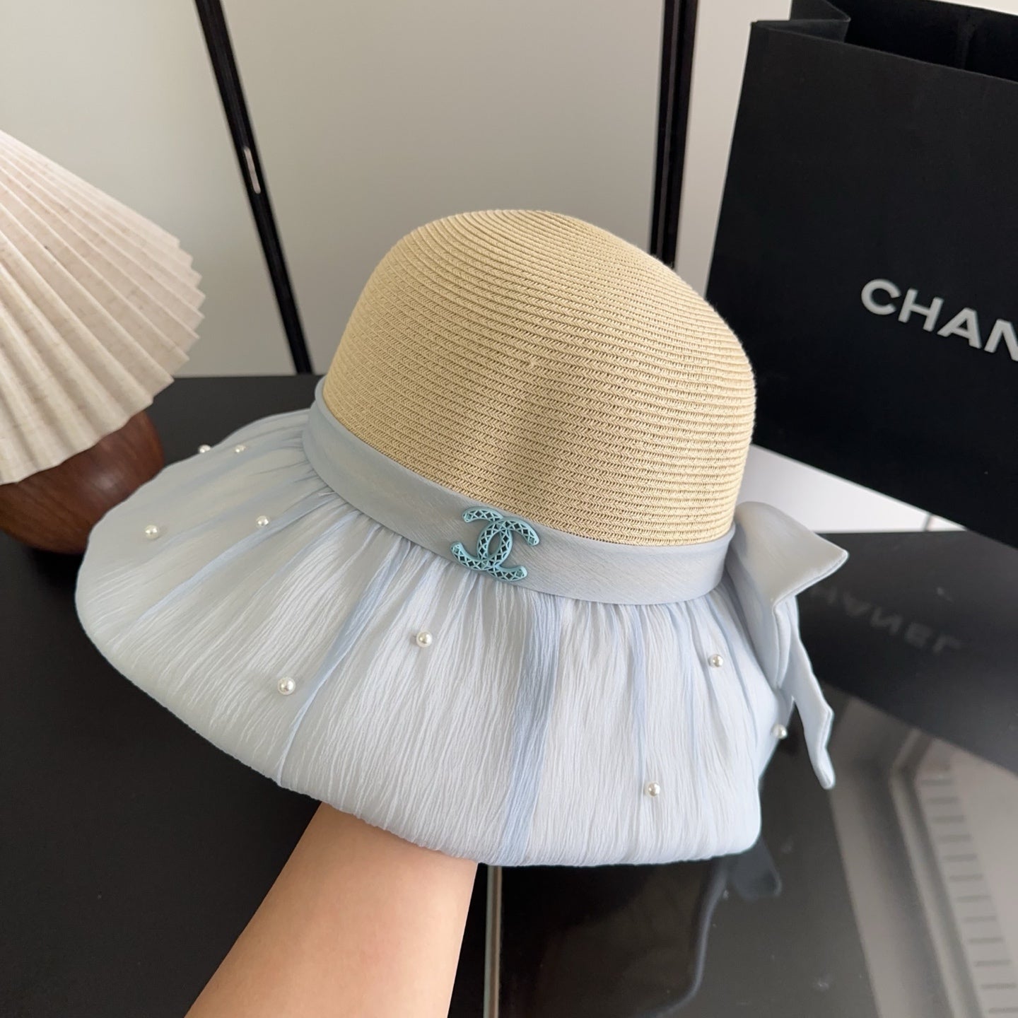 Chanel Straw Hat With Patchwork Bow 279511