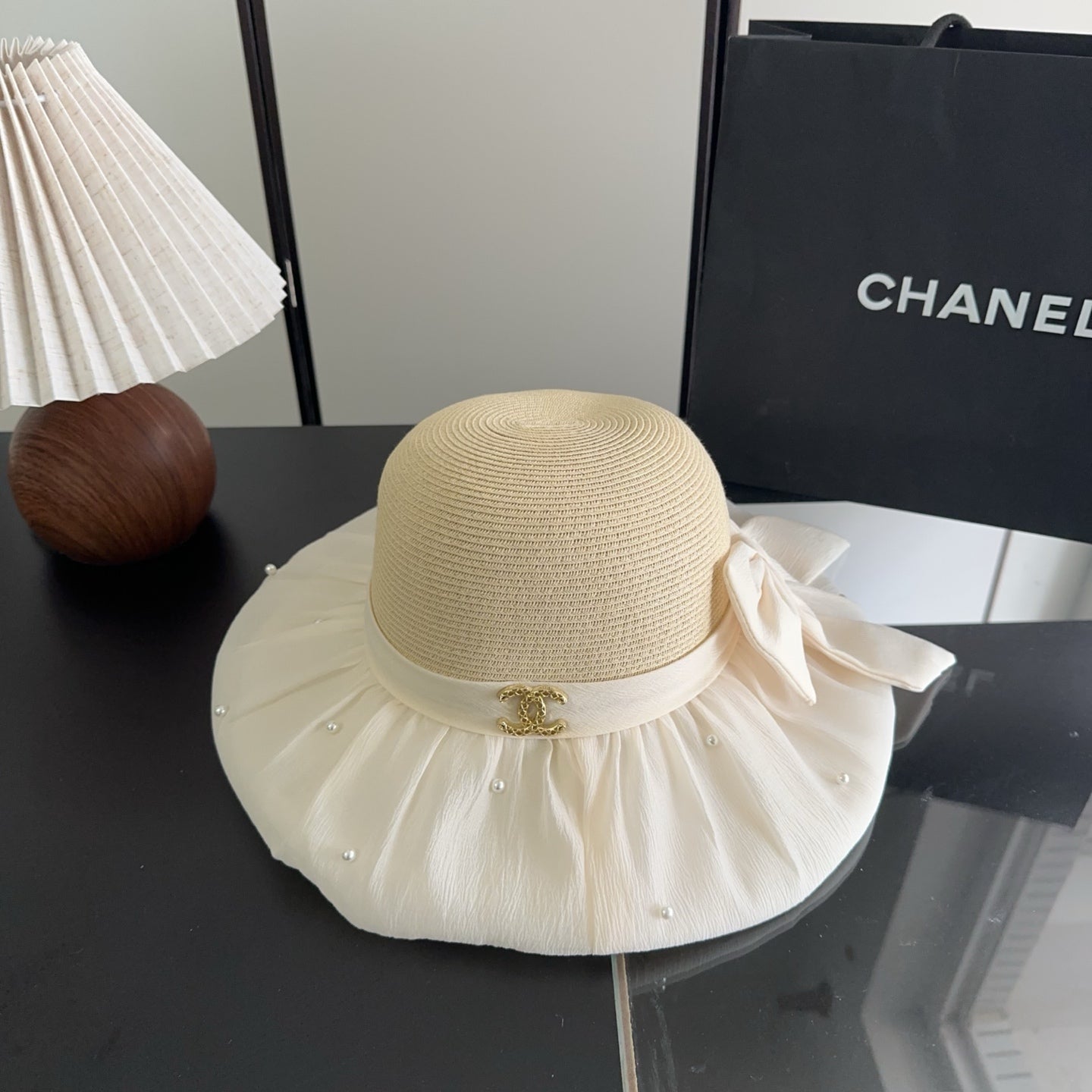 Chanel Straw Hat With Patchwork Bow 279511