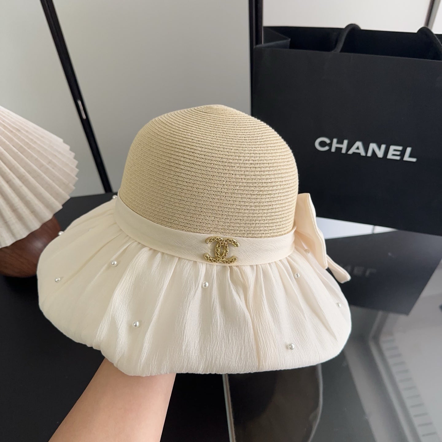 Chanel Straw Hat With Patchwork Bow 279511