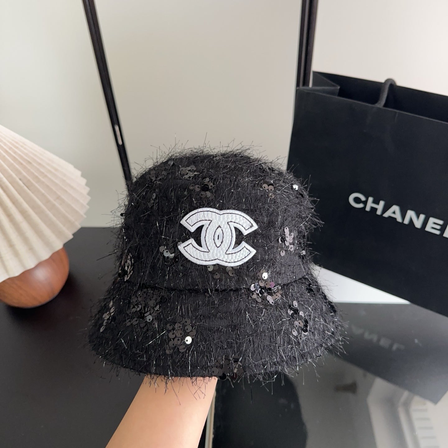 Chanel Faux Fur Bucket Hat Cotton 236965