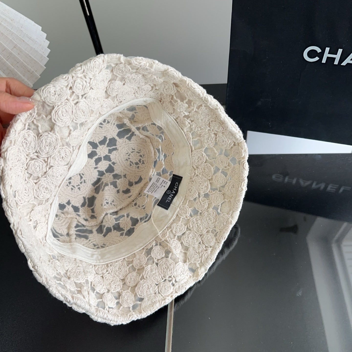 Chanel Flower Lace Bucket Hat Cotton 236967