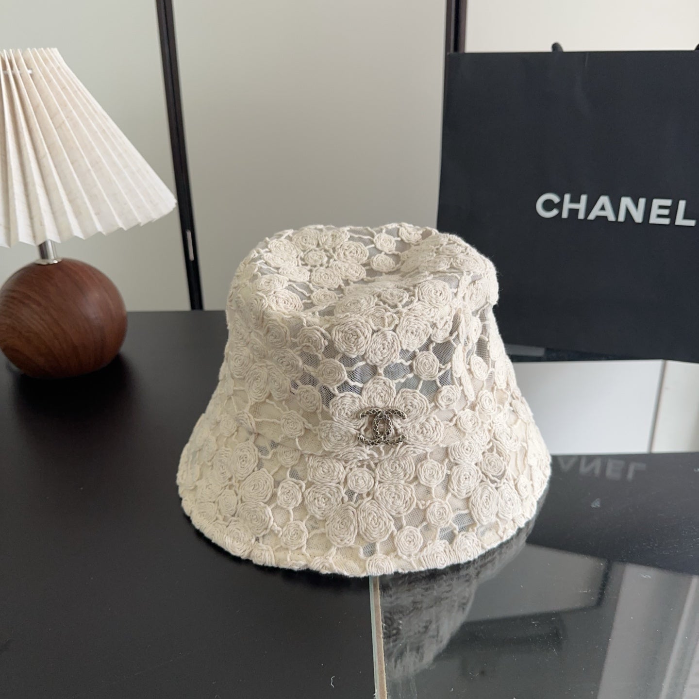 Chanel Flower Lace Bucket Hat Cotton 236967