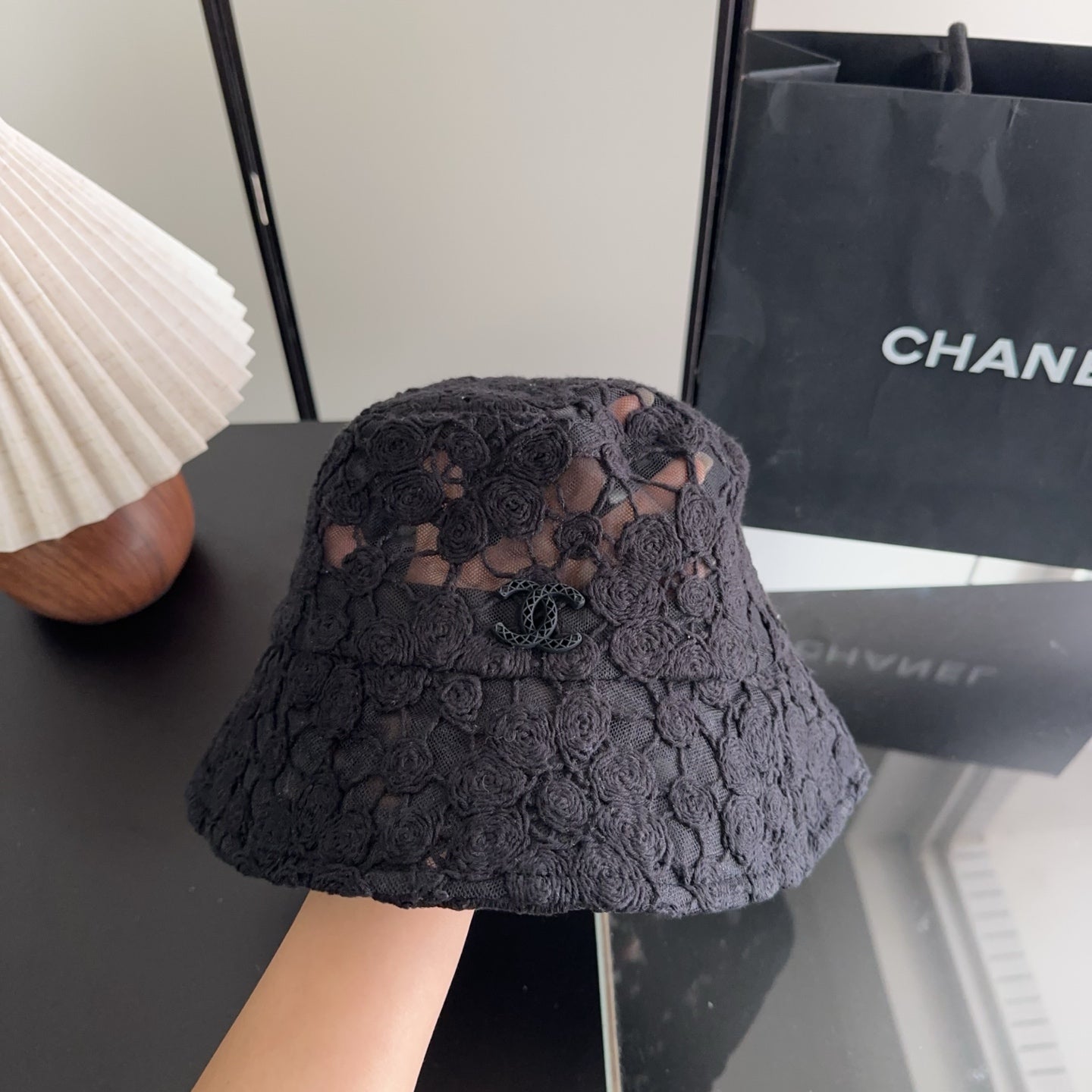 Chanel Flower Lace Bucket Hat Cotton 236967