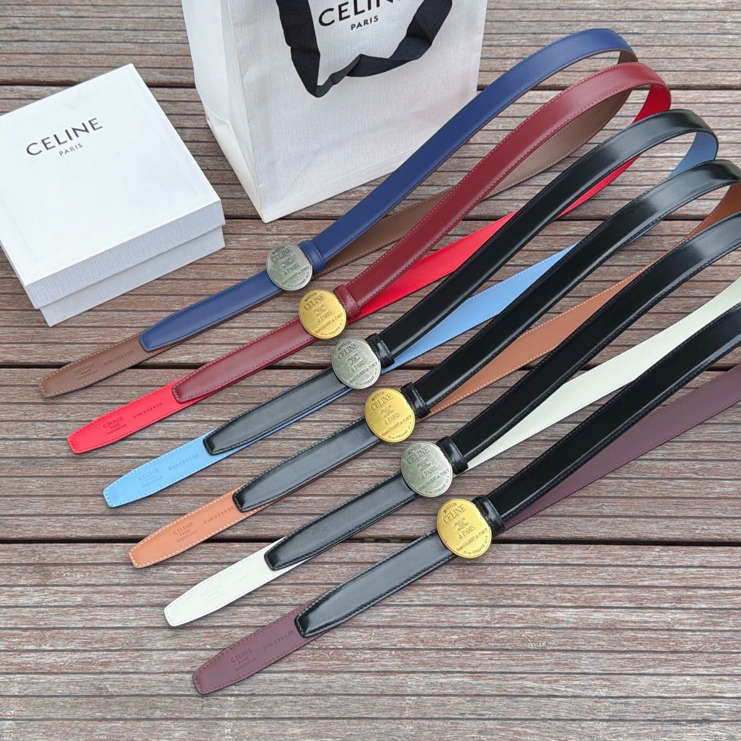 Celine 2026 Double-sided Belt 2.5cm Cowhide Gold Buckle