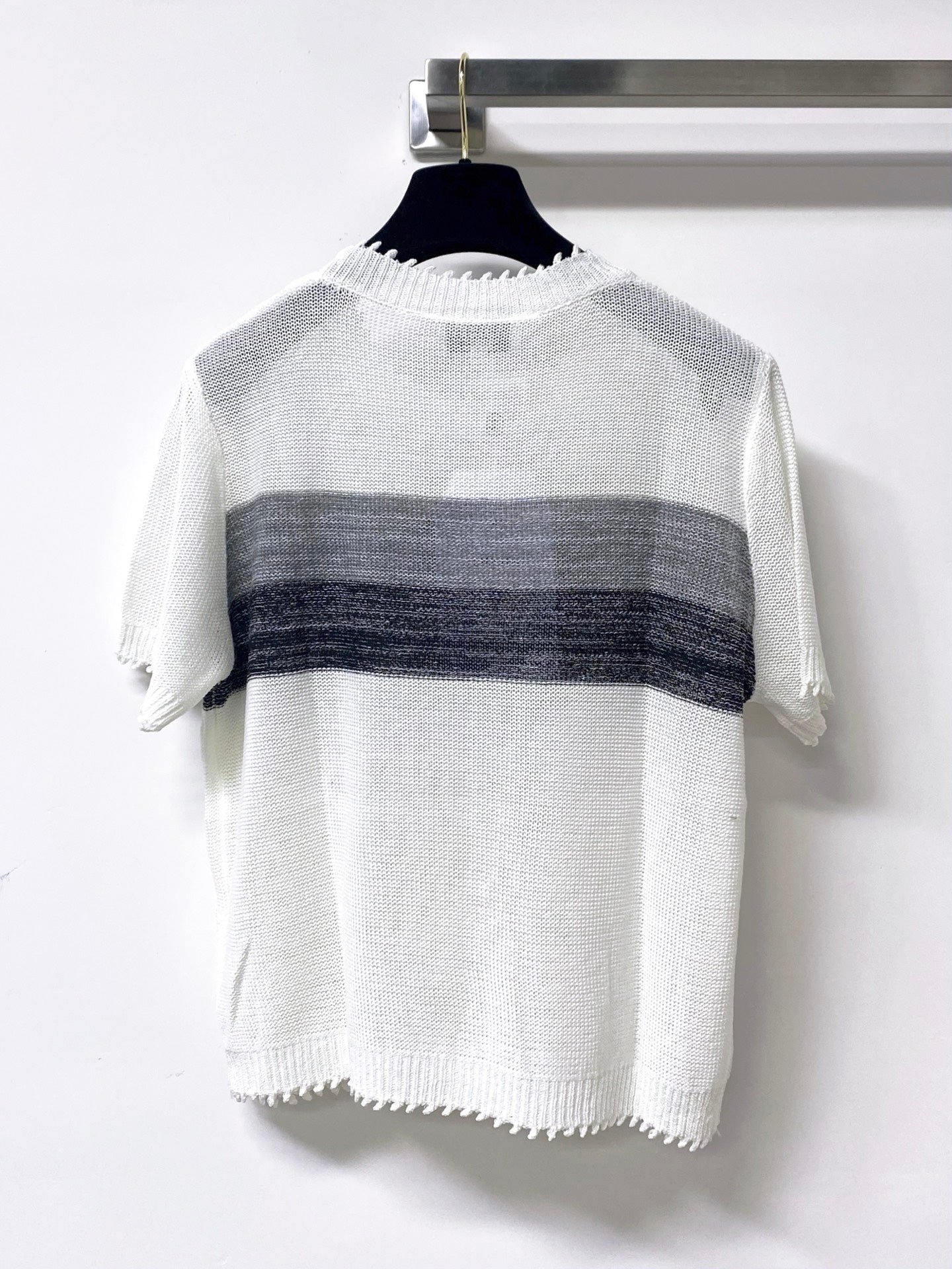 Chanel 2026 Short-sleeved Shirt Grey White Tencel Wool 295276