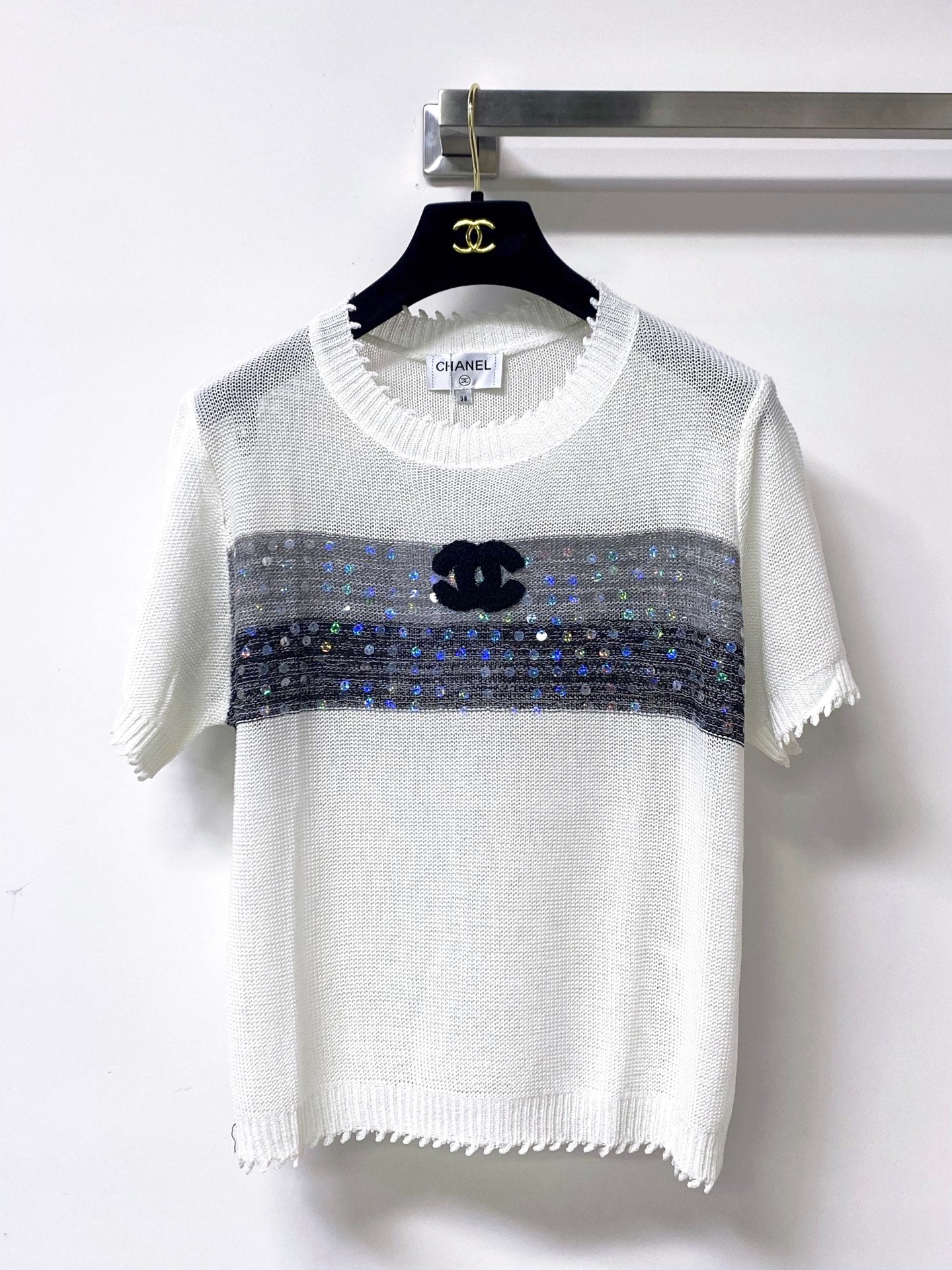 Chanel 2026 Short-sleeved Shirt Grey White Tencel Wool 295276