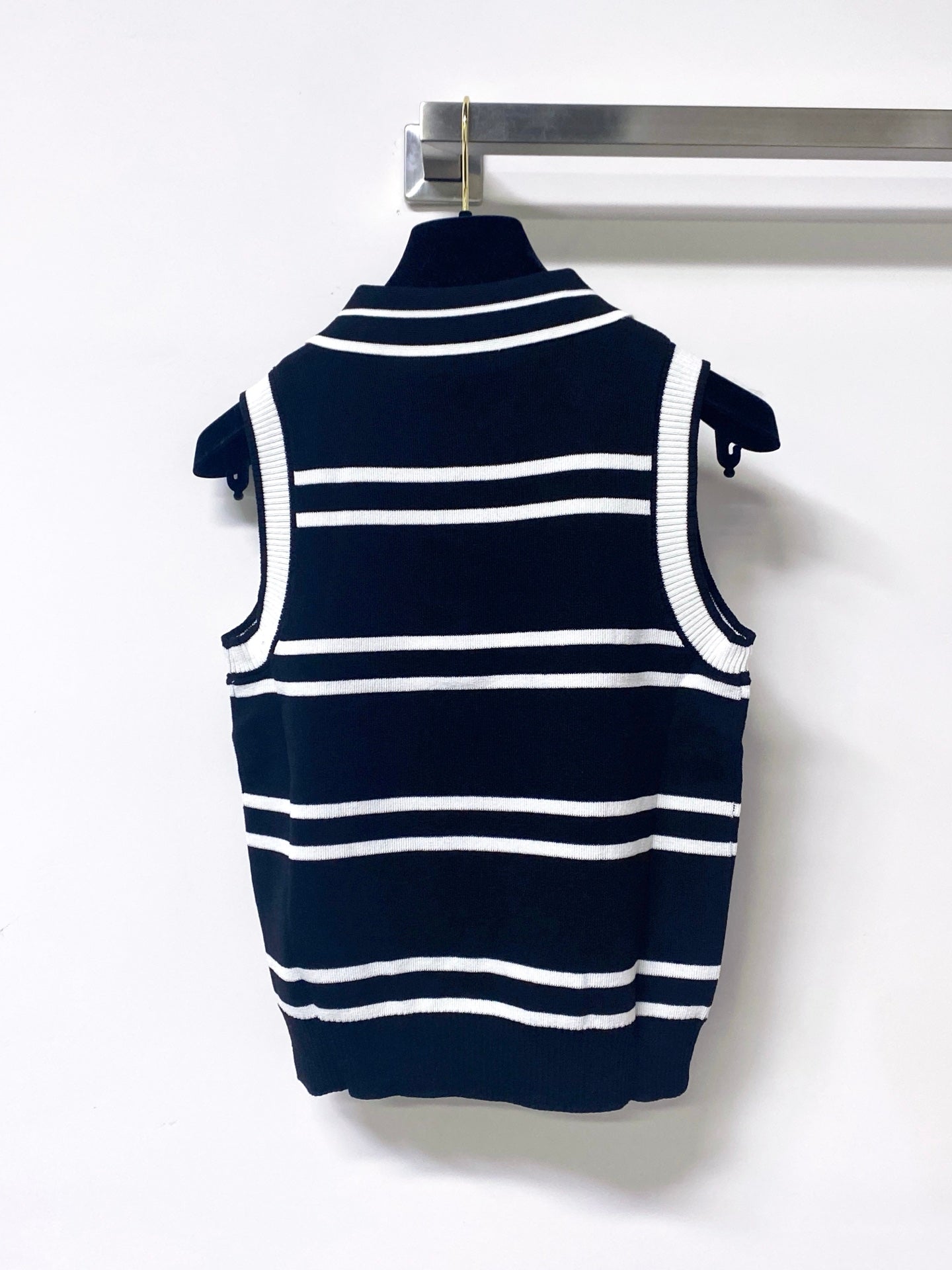Chanel 2026 Striped Vest White and Black Tencel Wool 295249