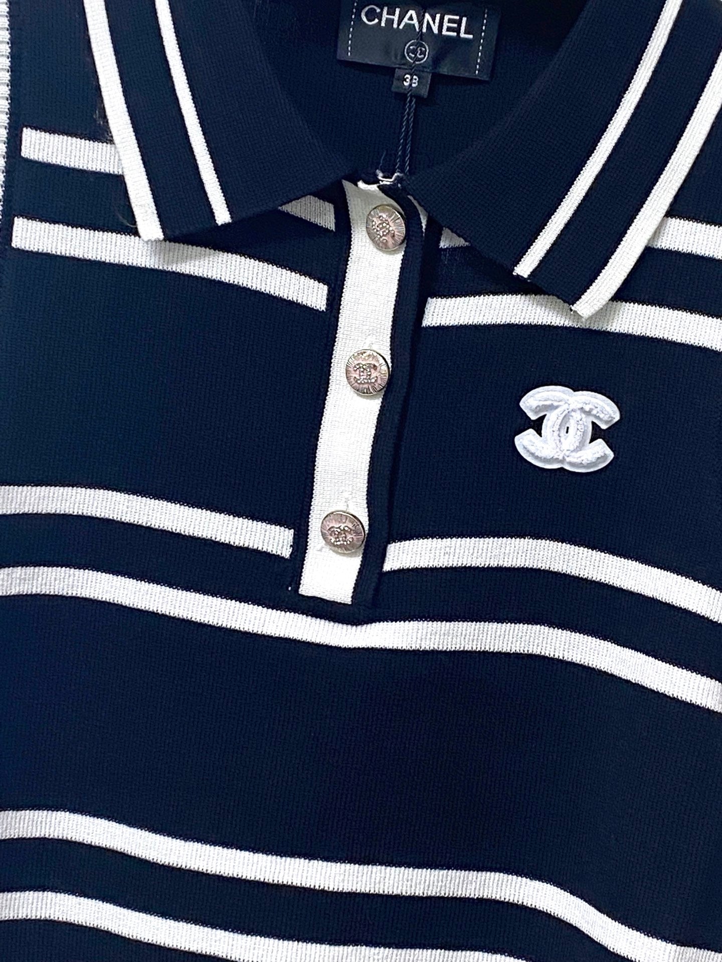 Chanel 2026 Striped Vest White and Black Tencel Wool 295249