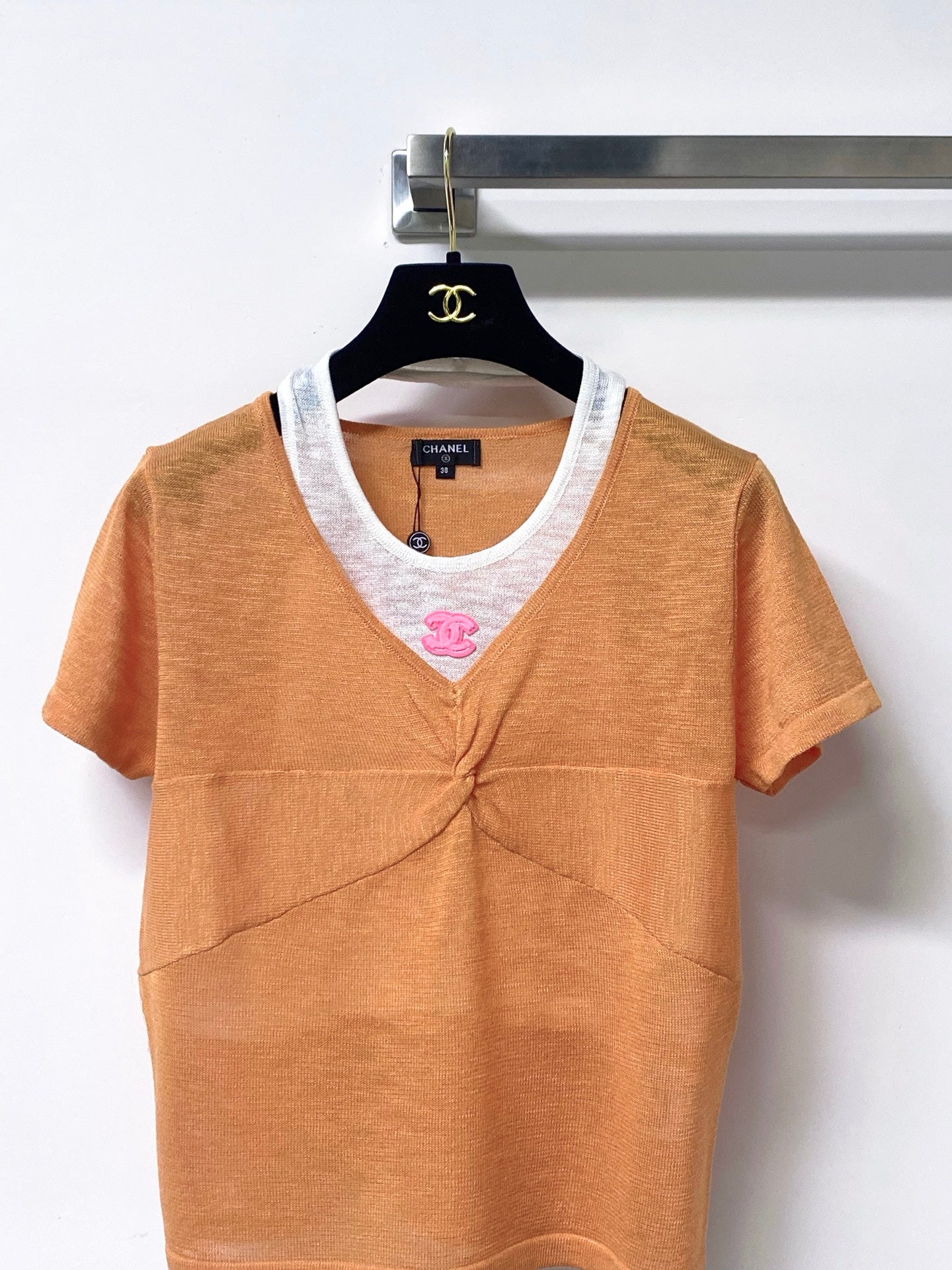 Chanel 2026 Short-sleeved Shirt Orange Blue Wool Cashmere 295246