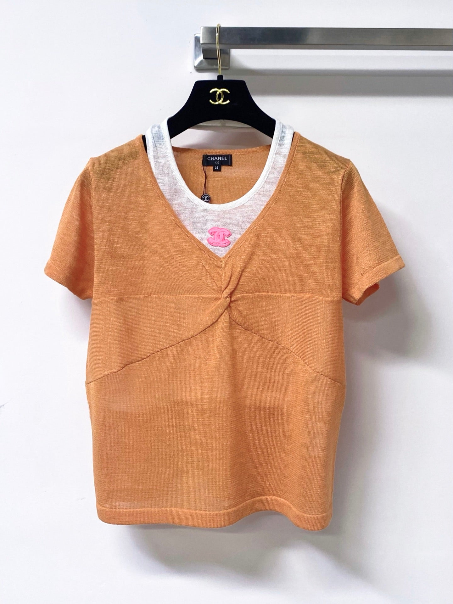 Chanel 2026 Short-sleeved Shirt Orange Blue Wool Cashmere 295246