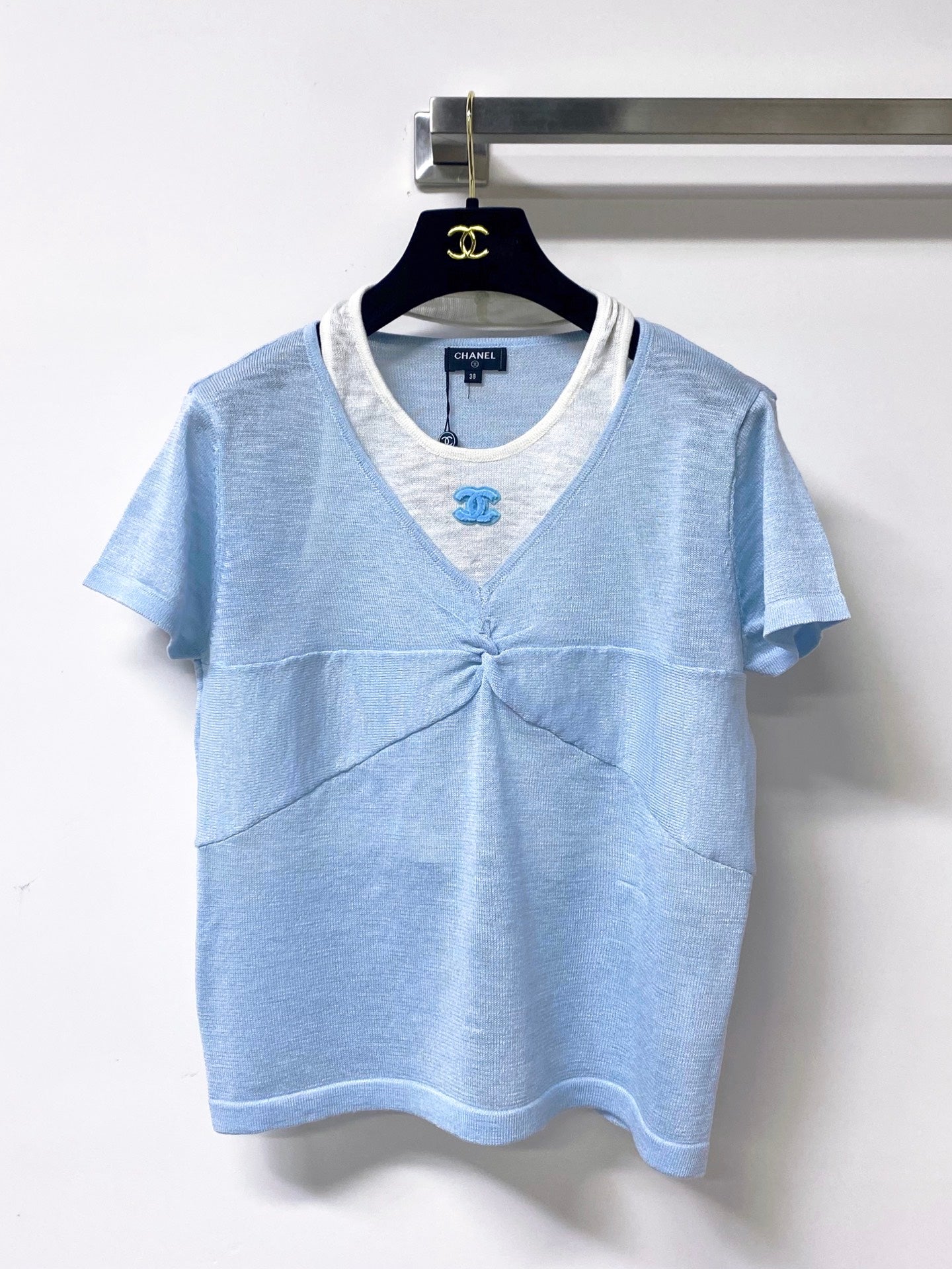 Chanel 2026 Short-sleeved Shirt Orange Blue Wool Cashmere 295246