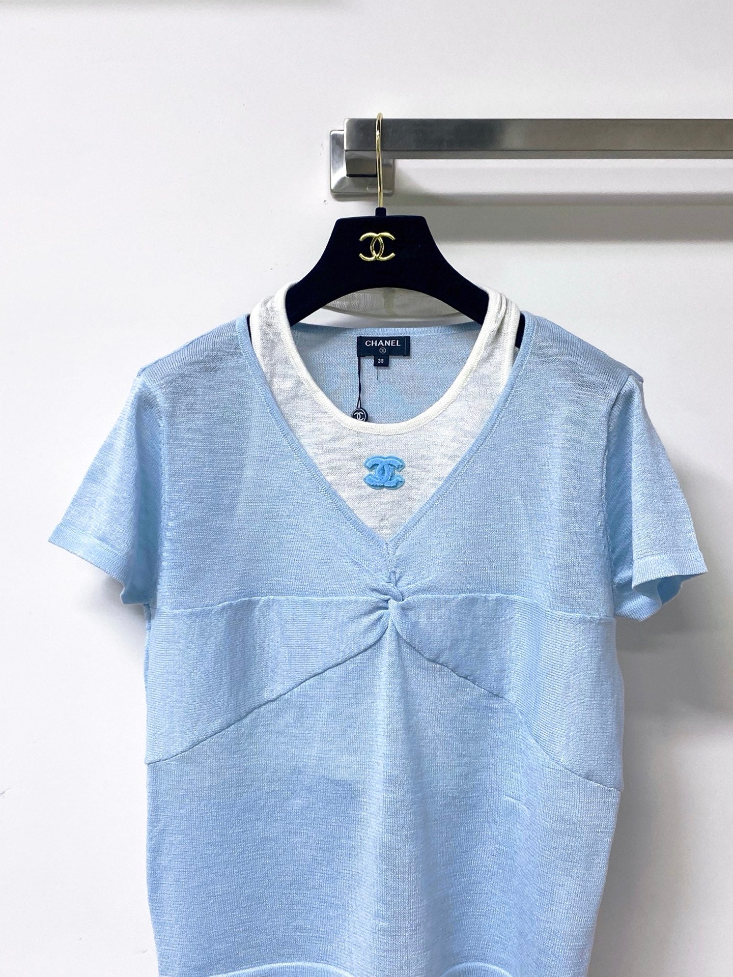 Chanel 2026 Short-sleeved Shirt Orange Blue Wool Cashmere 295246