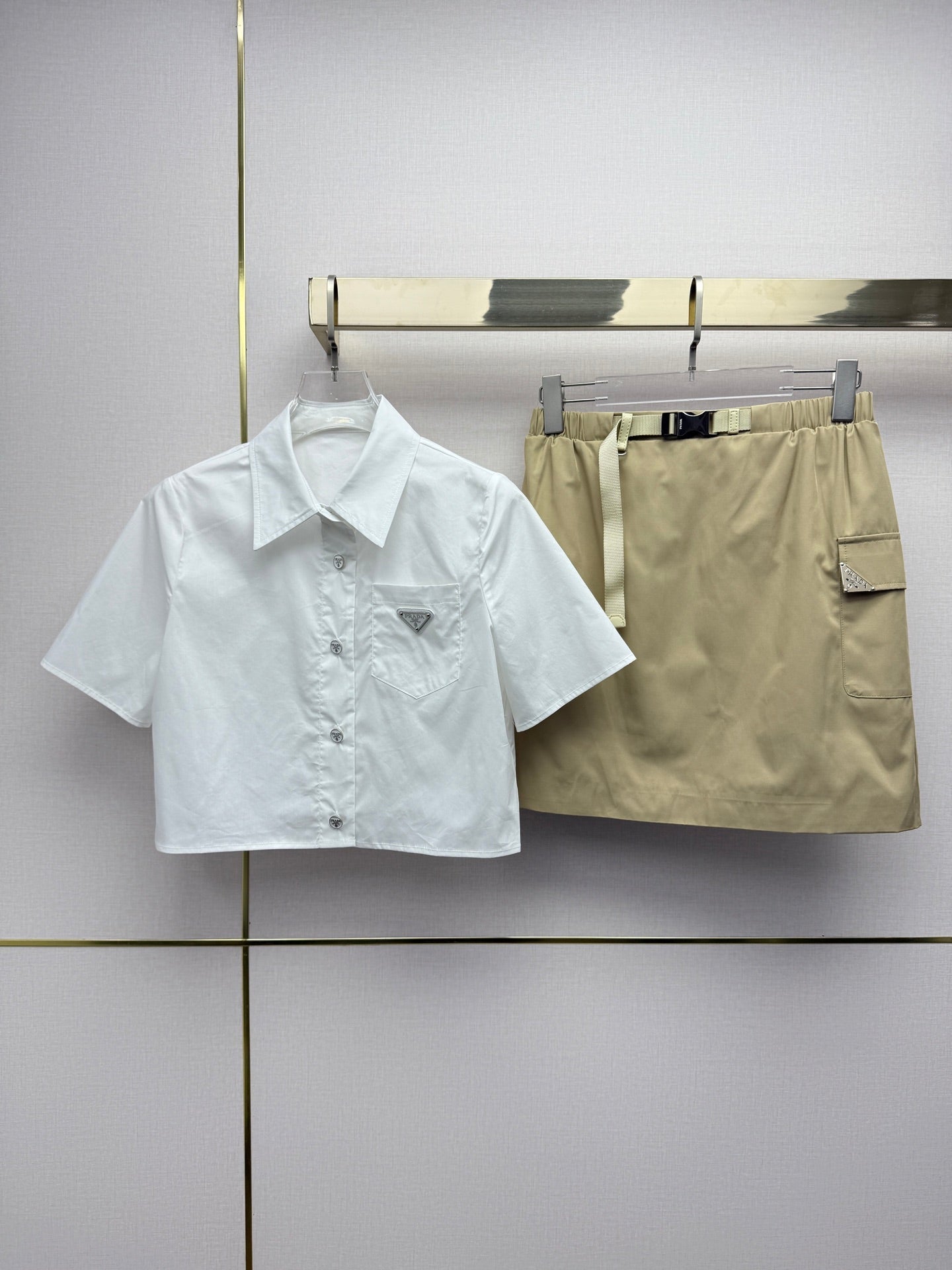 Prada 2026 Short Shirt With Skirt Set Cotton 393360