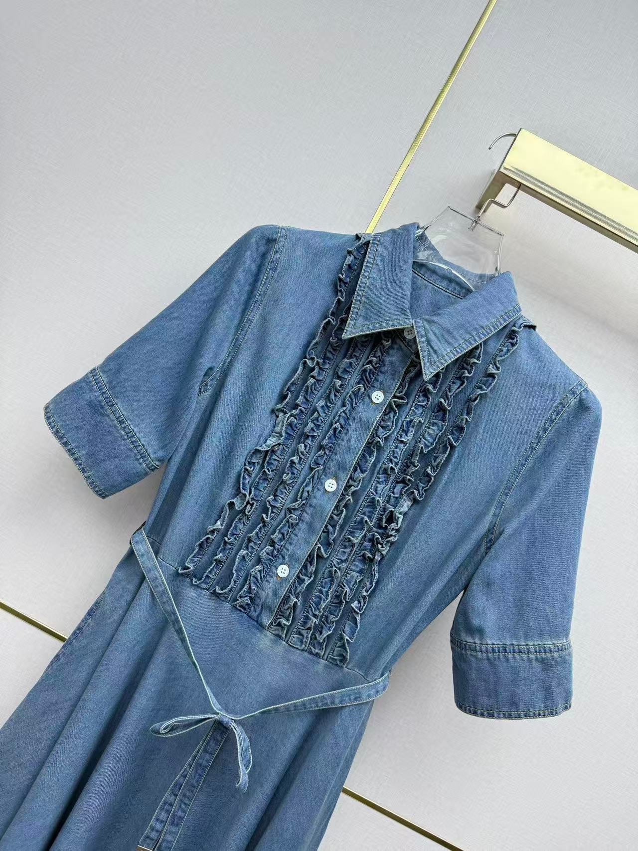 Dior 2026 Denim Ruffled Trim Dress Cotton 380464