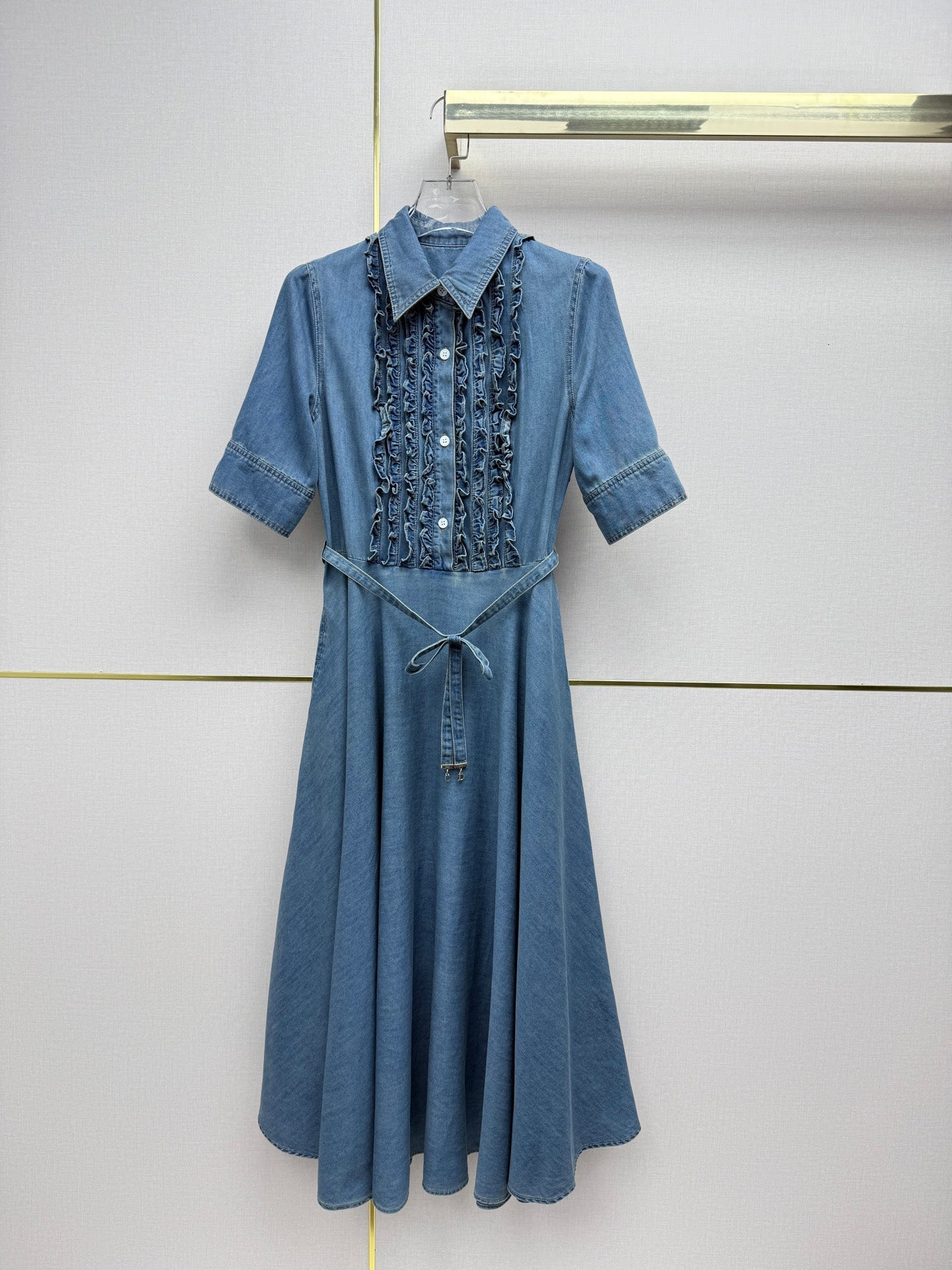 Dior 2026 Denim Ruffled Trim Dress Cotton 380464