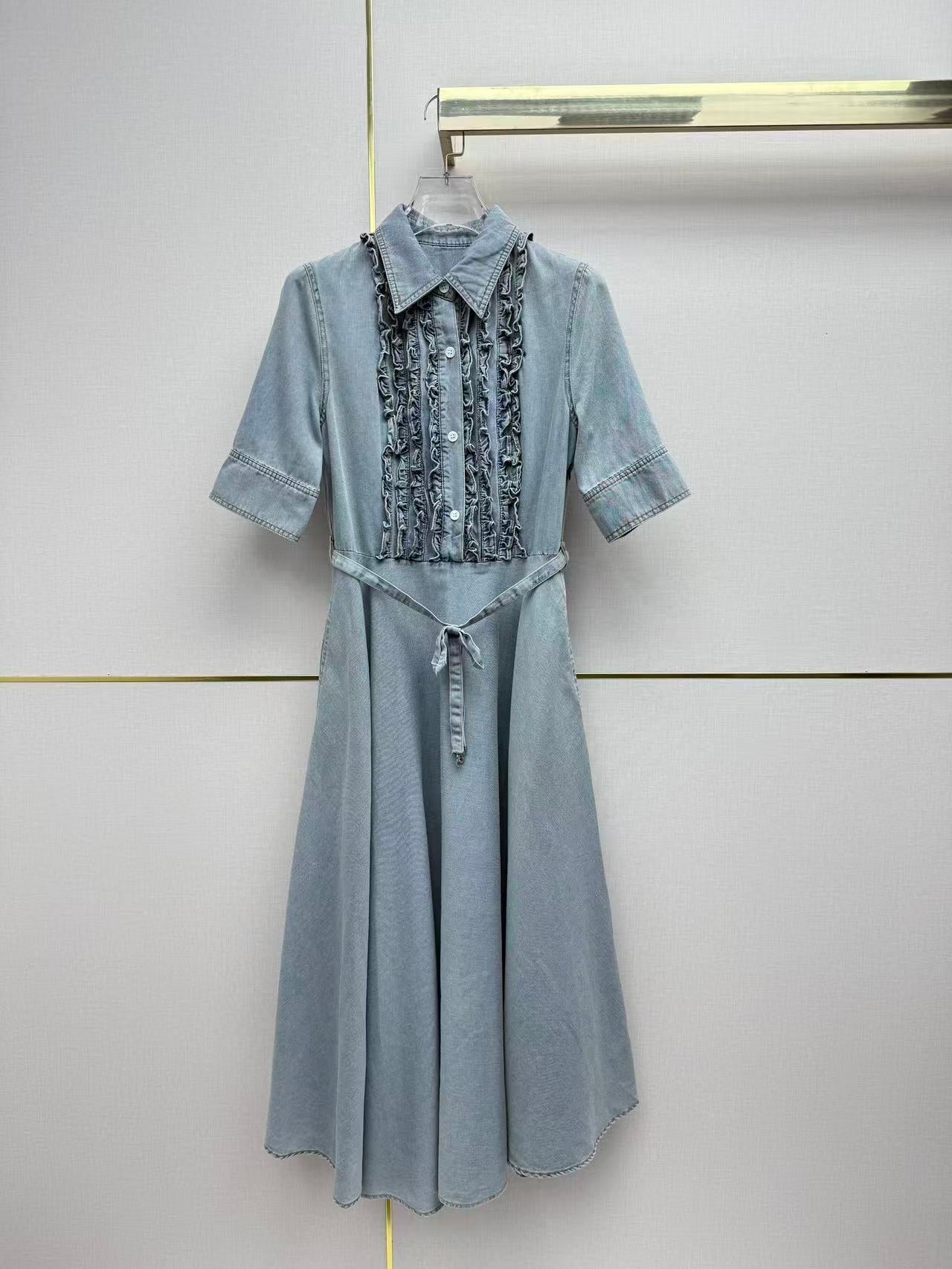 Dior 2026 Denim Ruffled Trim Dress Cotton 380464