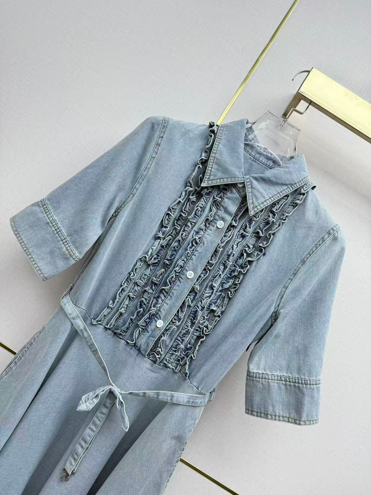 Dior 2026 Denim Ruffled Trim Dress Cotton 380464