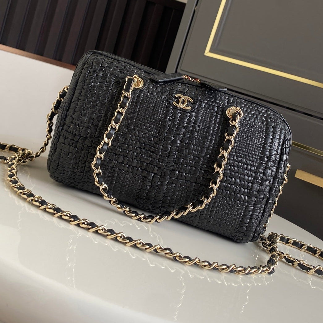 Chanel 2026 Bowling Bag 18.5cm Raffia Leather
