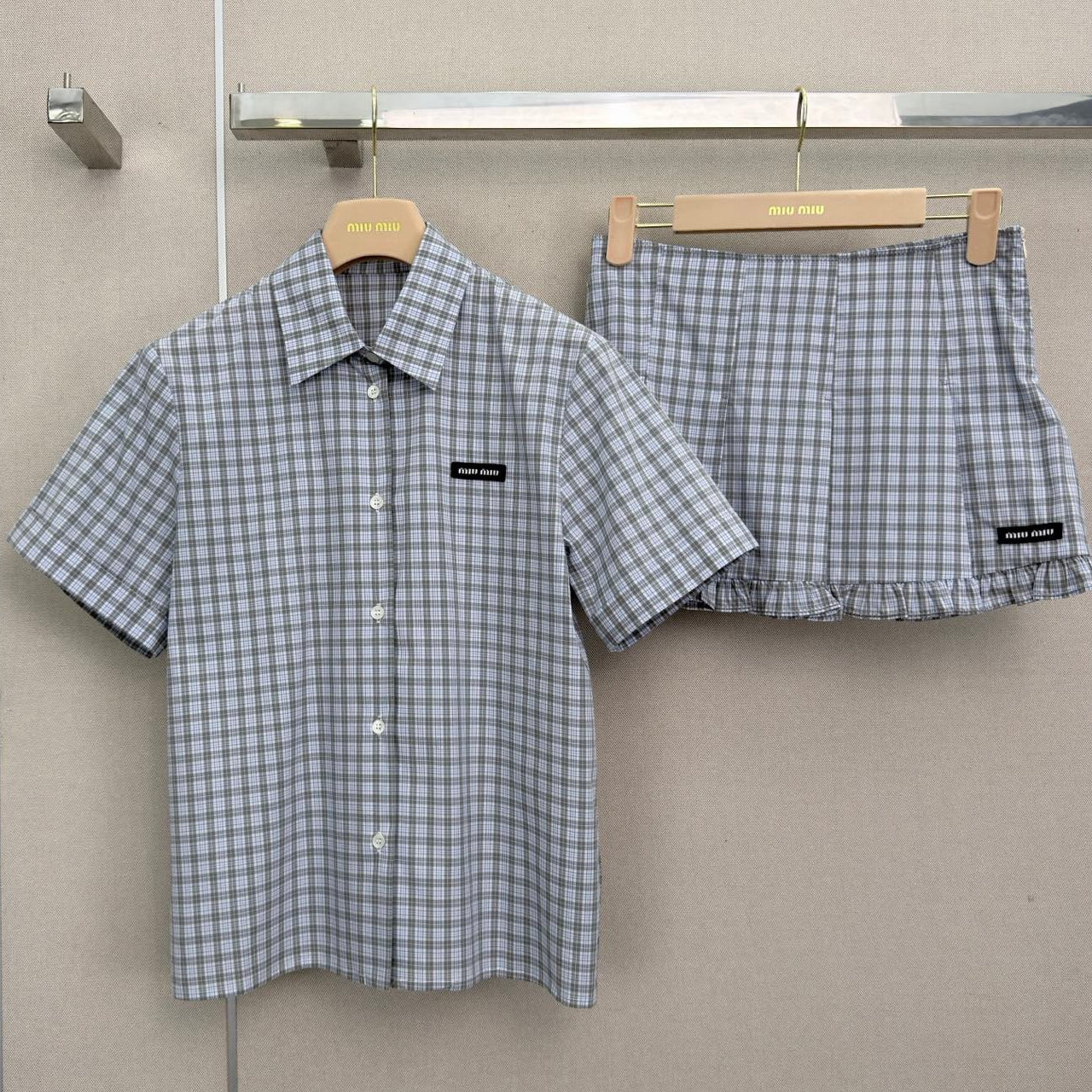 Miumiu 2026 Plaid Set Blue Cotton 377071
