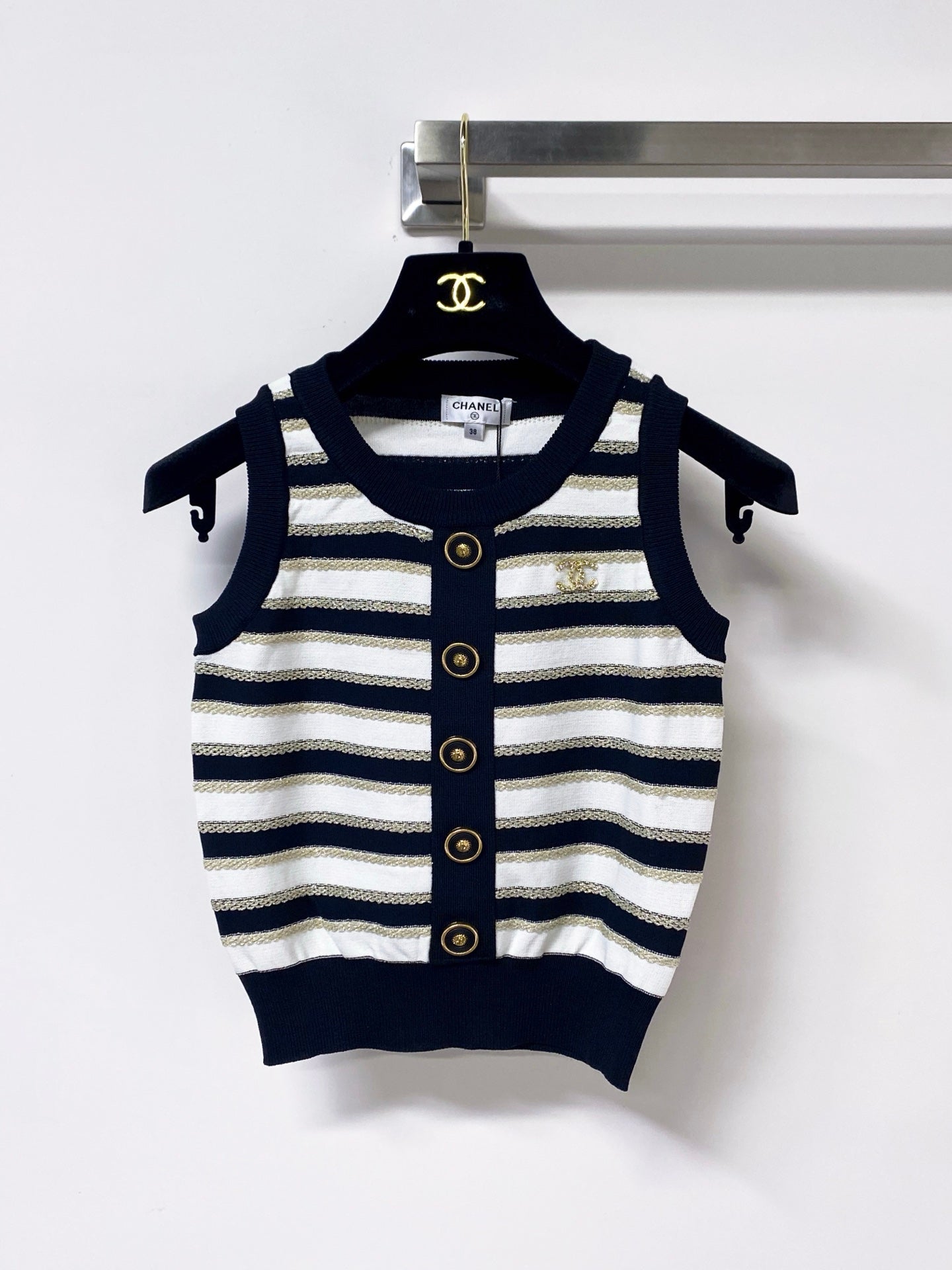 Chanel 2026 Striped Knit Vest Laine Wool 363124