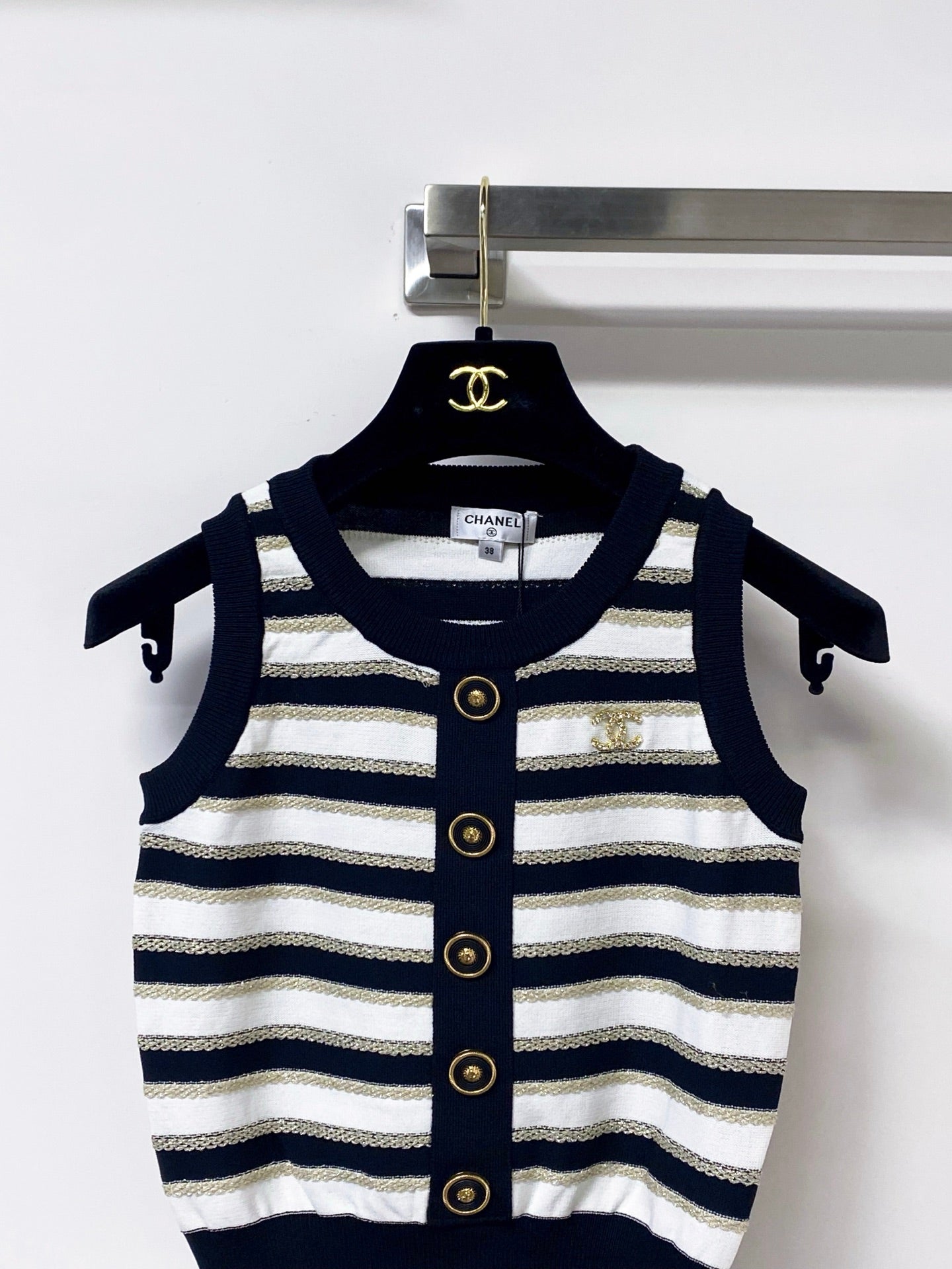 Chanel 2026 Striped Knit Vest Laine Wool 363124