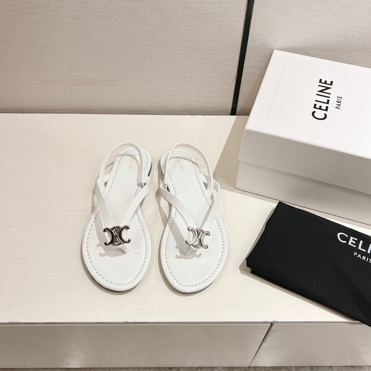 Celine 26 Biki Sandals Calfskin Iconic Triomphe Logo Leather 770912
