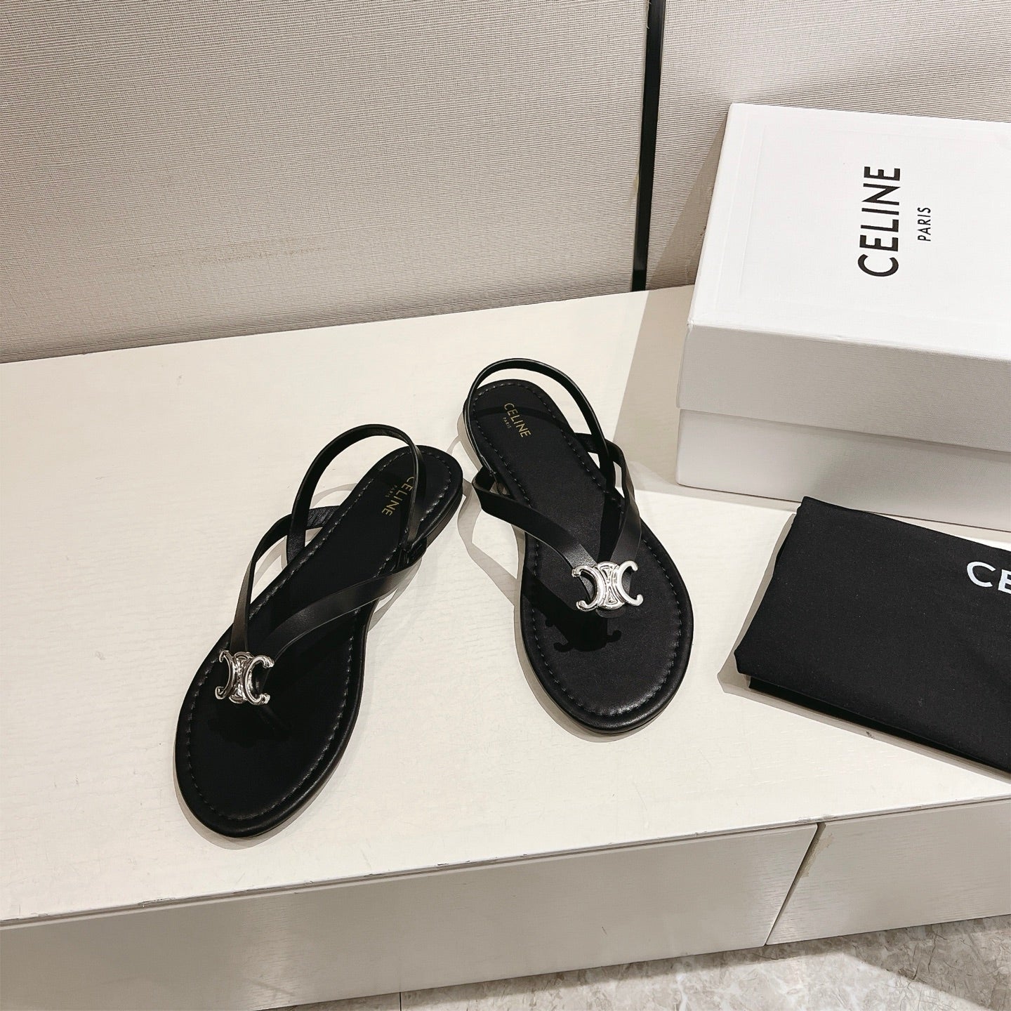 Celine 26 Biki Sandals Calfskin Iconic Triomphe Logo Leather 770912