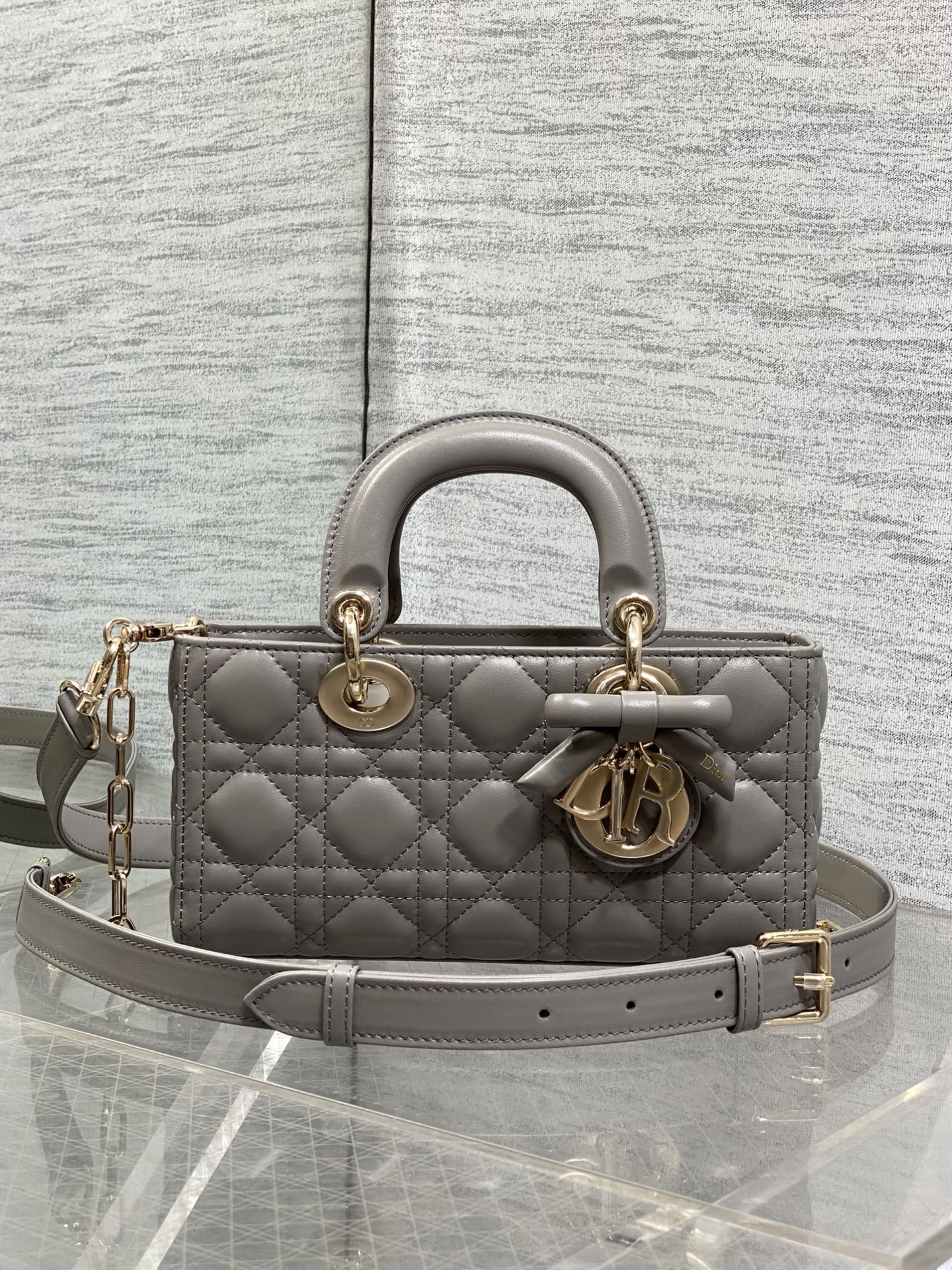 Dior 2026 Bow Lady D-Joy Grey Cannage Lambskin 286461