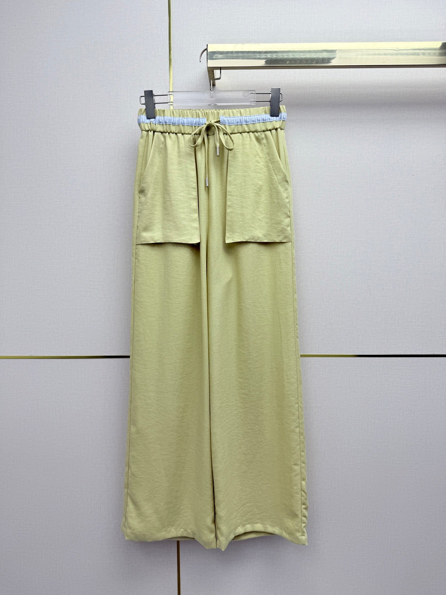 Miumiu 2026 Straight Leg Pants with Elastic Drawstring Waist Rayon Tencel 380433