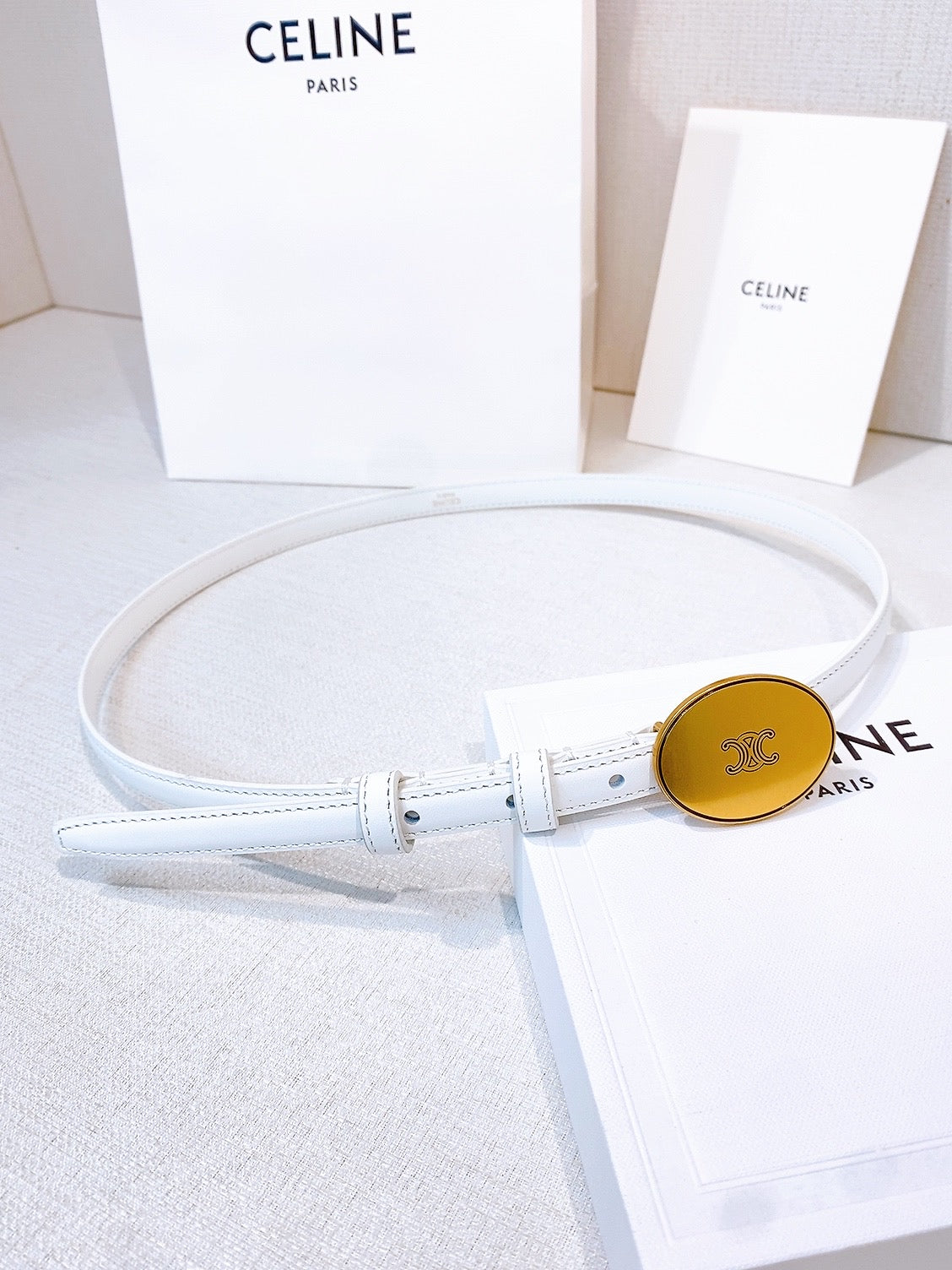 Celine 2026 Leather Belt 1.3cm With Gold-plated Triomphe Buckle