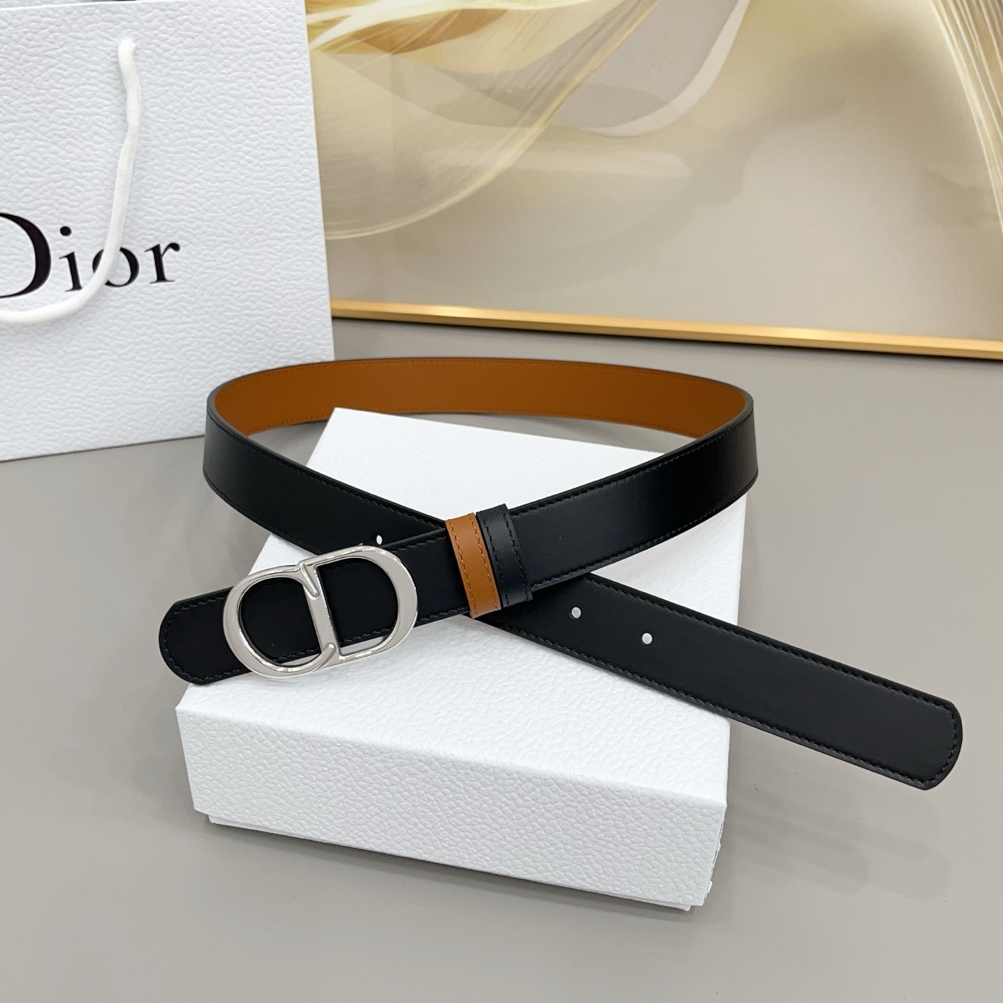 Dior 30mm Montaigne Reversible Belt Smooth Calfskin 208864