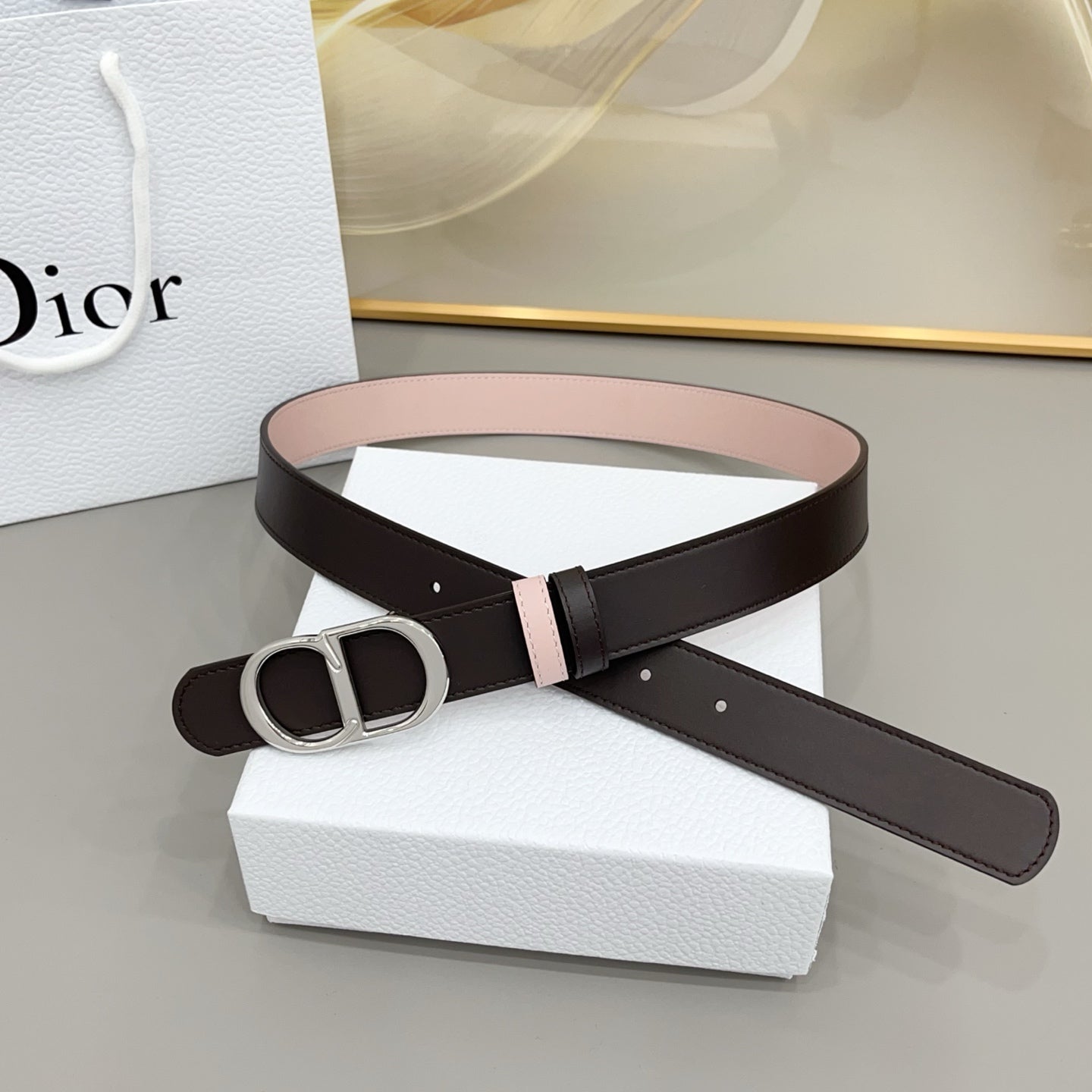 Dior 30mm Montaigne Reversible Belt Smooth Calfskin 208864