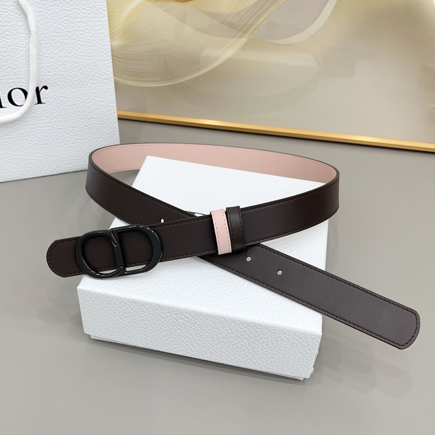 Dior 30mm Montaigne Reversible Belt Smooth Calfskin 208864