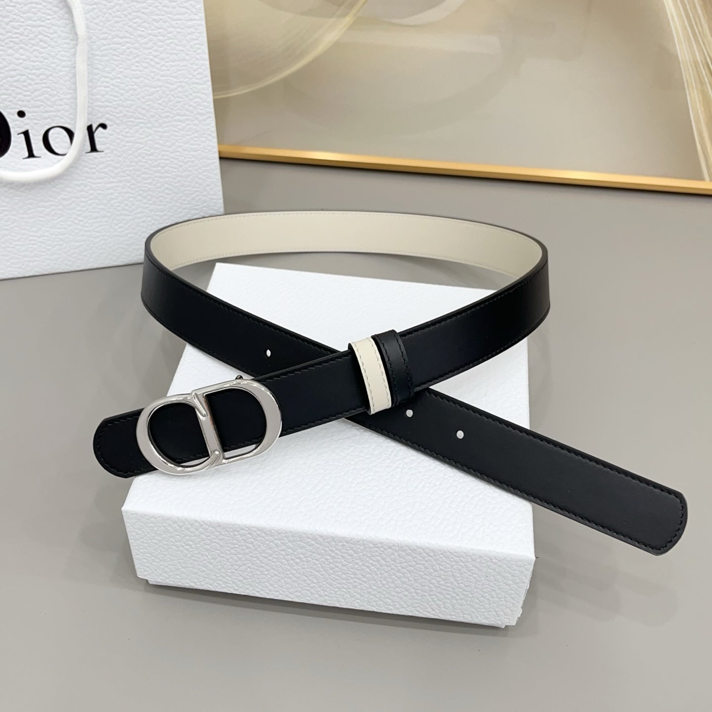 Dior 30mm Montaigne Reversible Belt Smooth Calfskin 208864