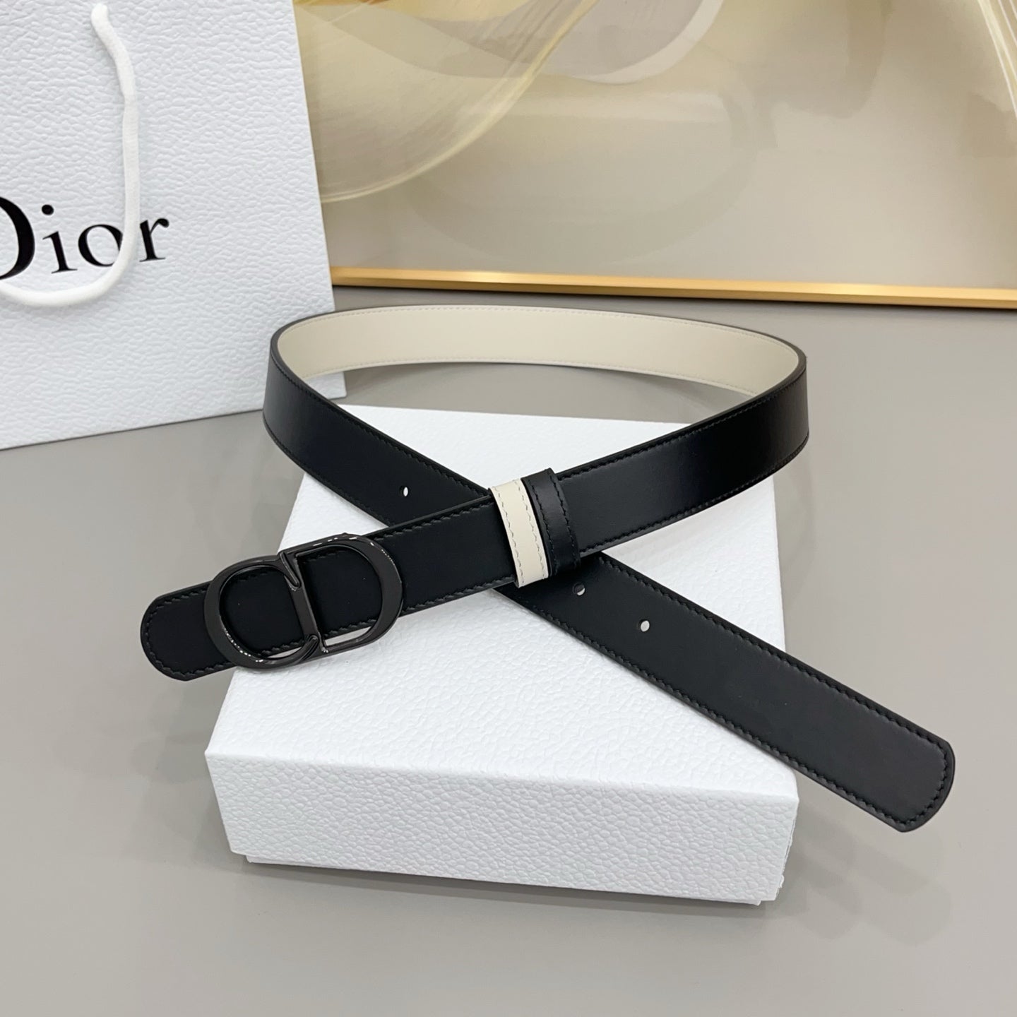Dior 30mm Montaigne Reversible Belt Smooth Calfskin 208864