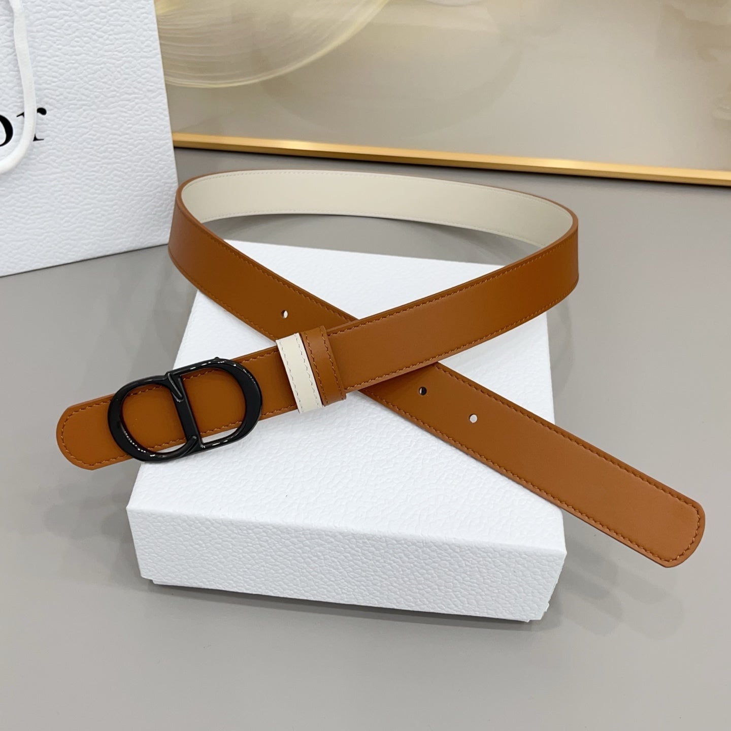 Dior 30mm Montaigne Reversible Belt Smooth Calfskin 208864