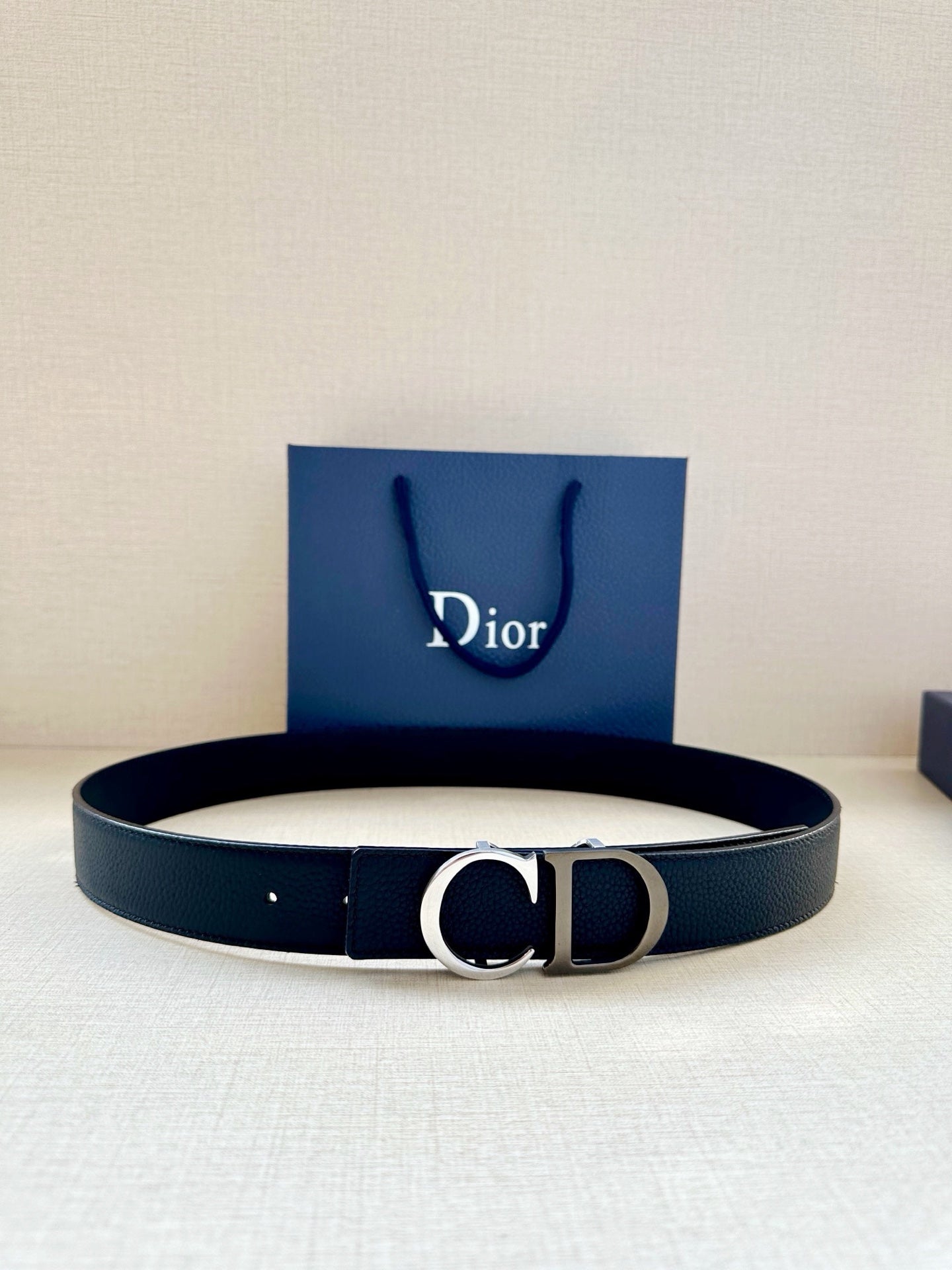 Dior 35mm Montaigne Reversible Belt Grained Calfskin 208469