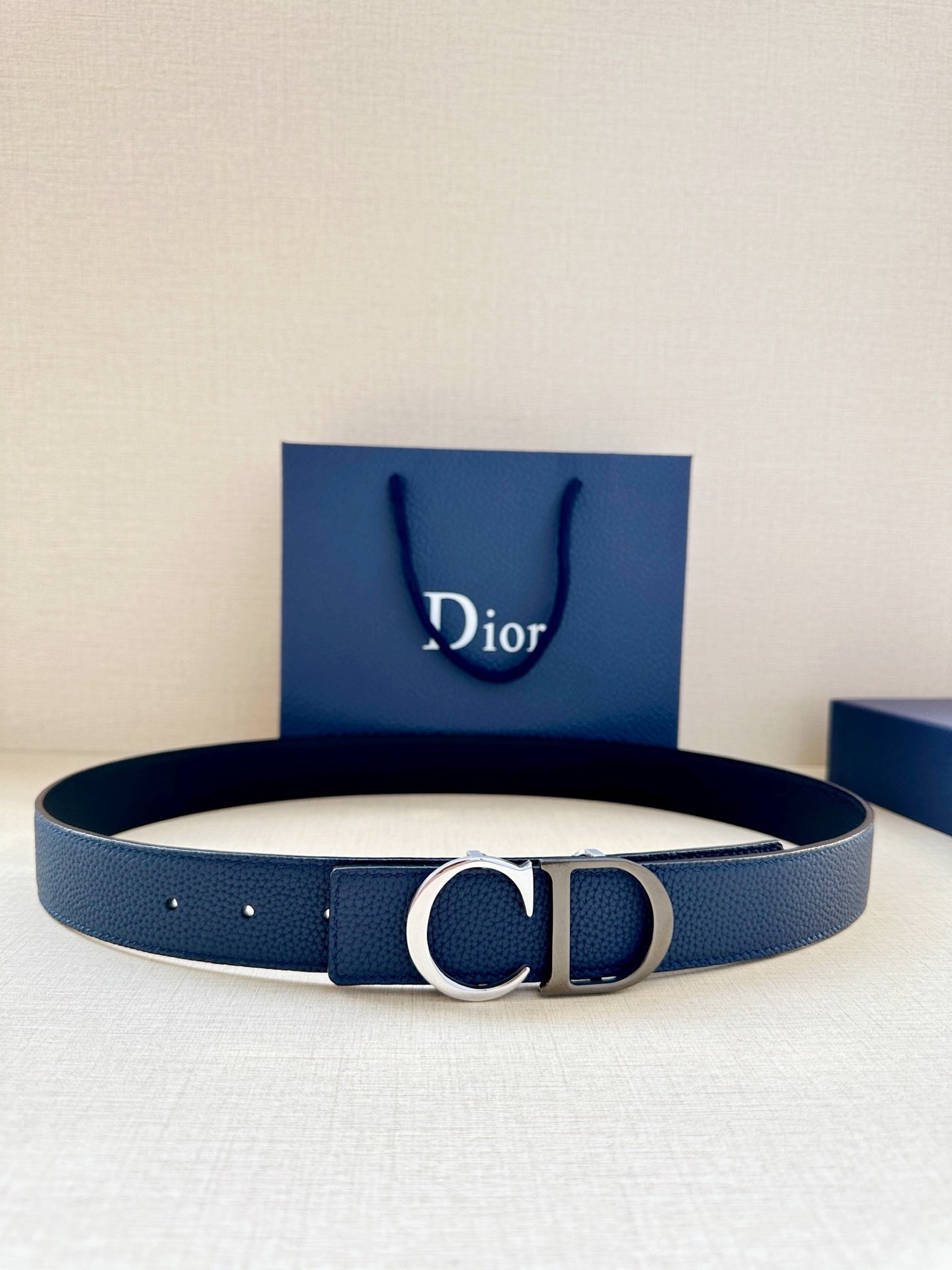 Dior 35mm Montaigne Reversible Belt Grained Calfskin 208469