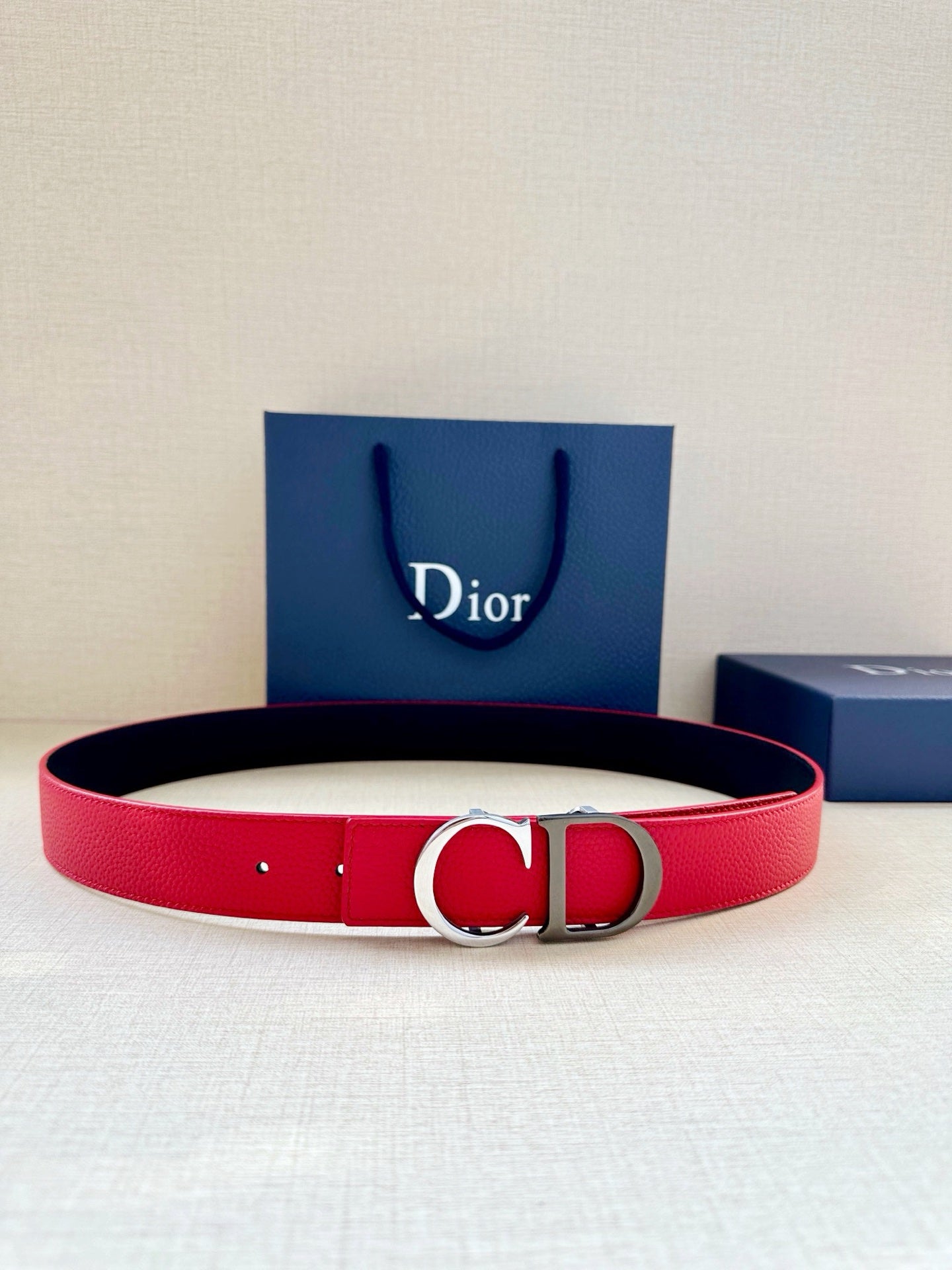 Dior 35mm Montaigne Reversible Belt Grained Calfskin 208469