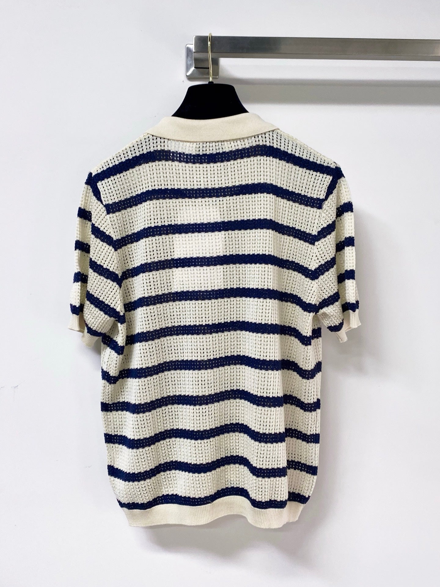 Chanel 2026 Striped Knit Polo Shirt Laine Wool 442989