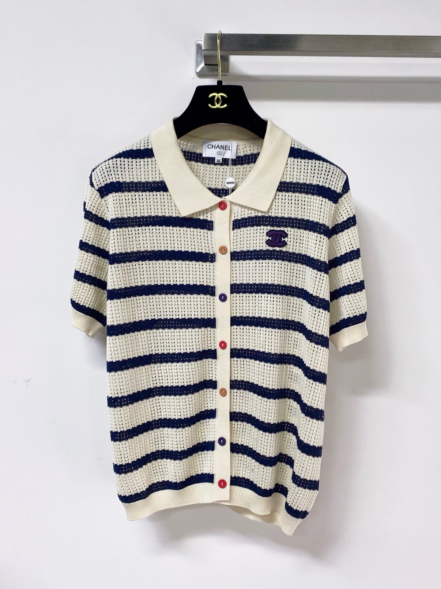 Chanel 2026 Striped Knit Polo Shirt Laine Wool 442989