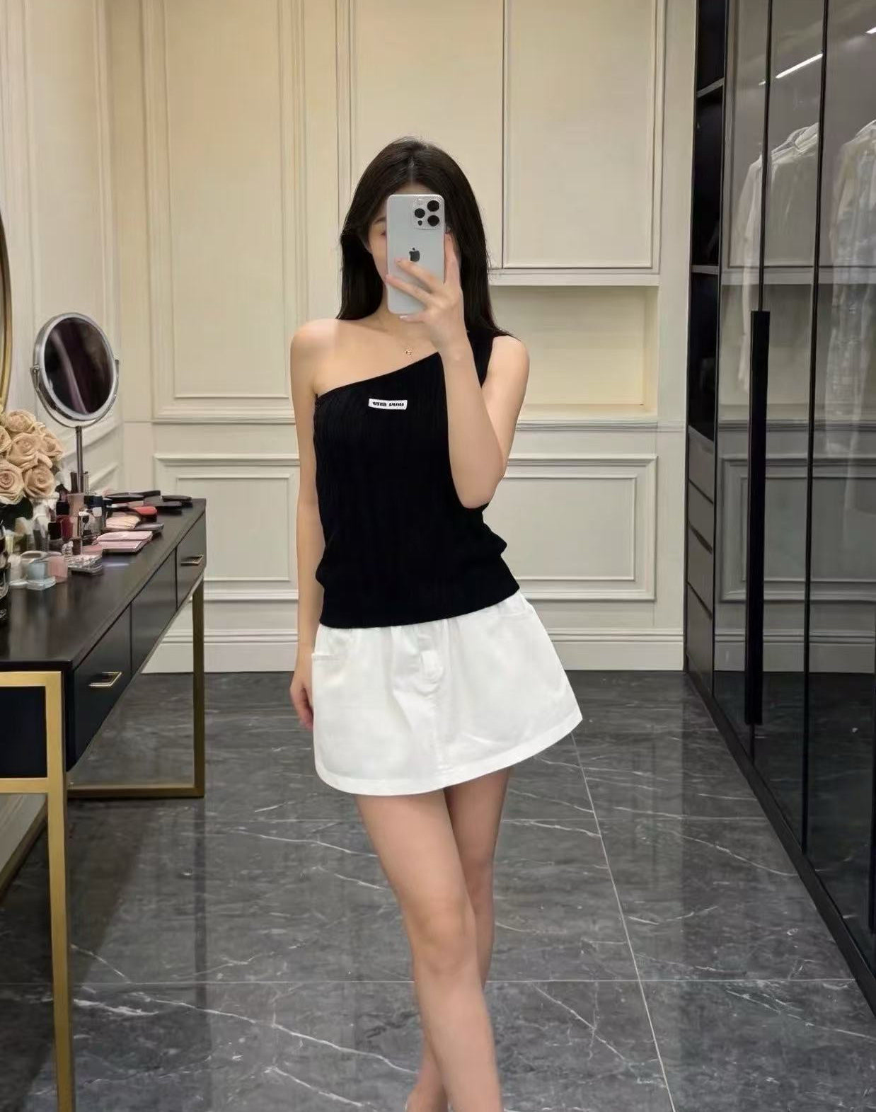 Miumiu 2026 Off-shoulder Hollowed-out Knit Camisole Wool 445545