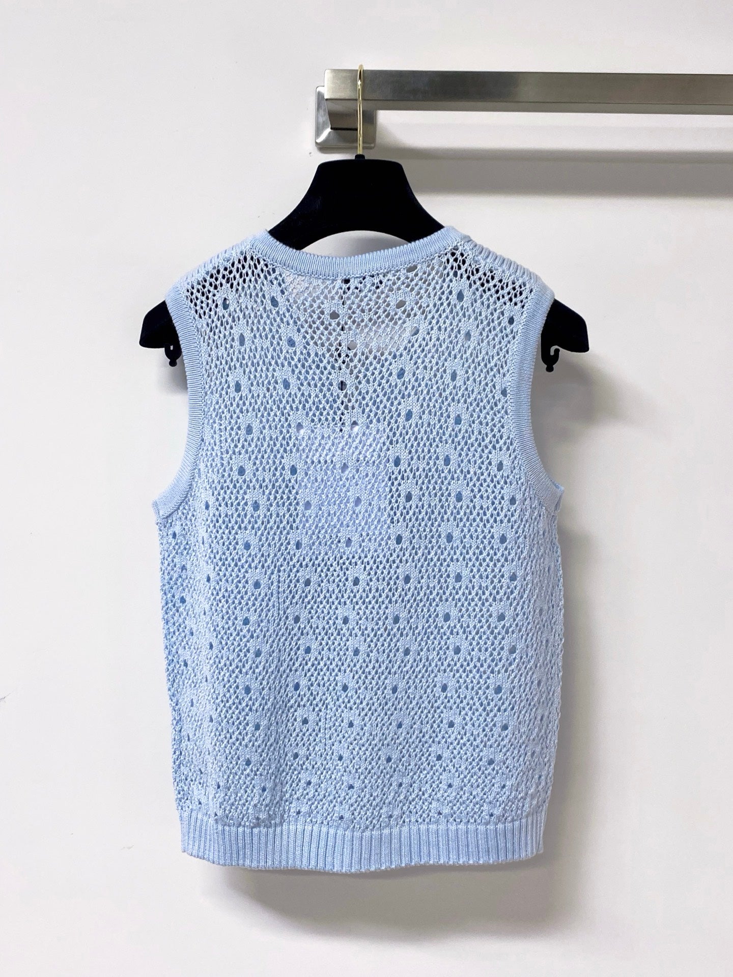 Chanel 2026 Sleeveless Crochet Knit Vest Logo Buttons 449832