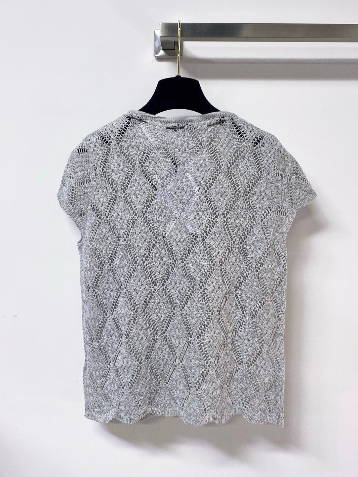 Chanel 2026 Hollow-Out Knit Top Drawstring Laine Wool 479951
