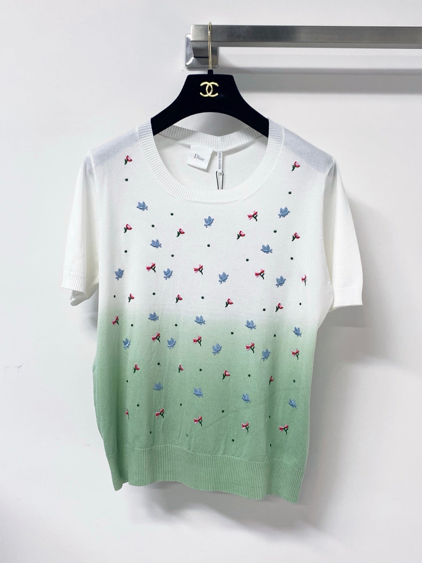 Dior 2026 Short-Sleeve T-Shirt Embroidered Colorful Floral Tencel 479916
