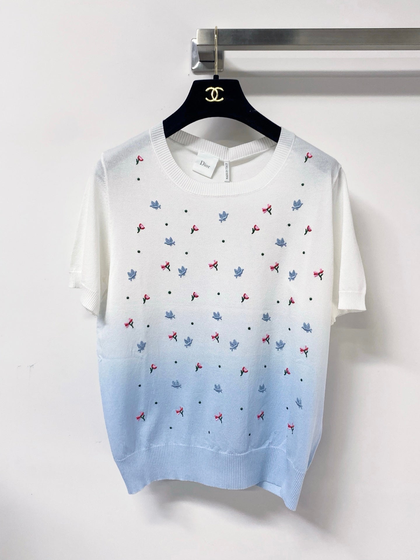 Dior 2026 Short-Sleeve T-Shirt Embroidered Colorful Floral Tencel 479916