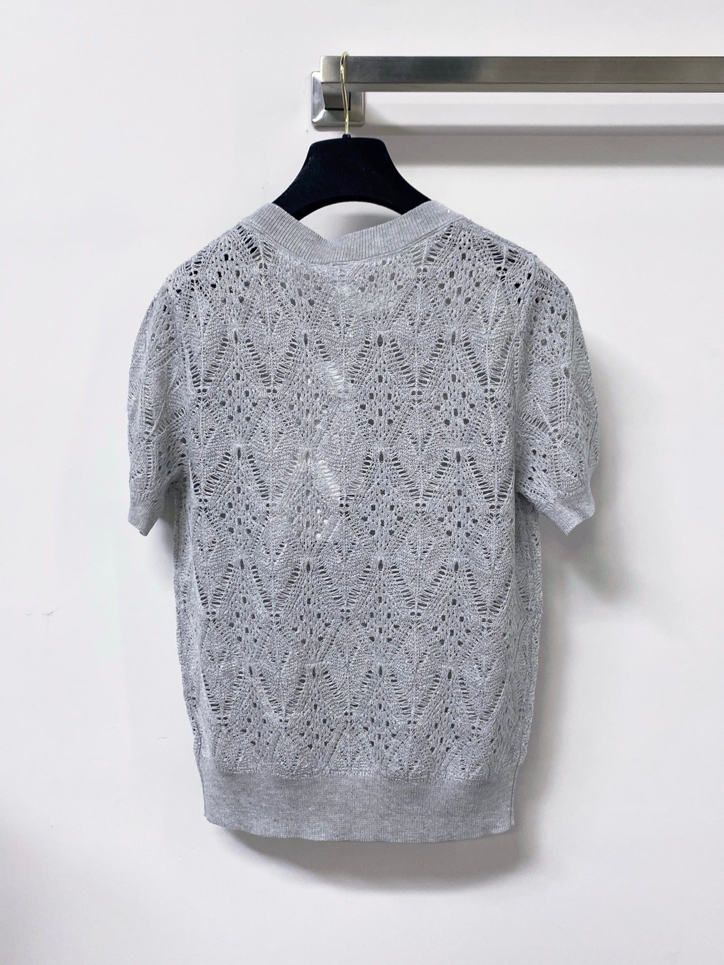 Dior 2026 Openwork Lace Knit Short-Sleeve Top Bow Details 479896